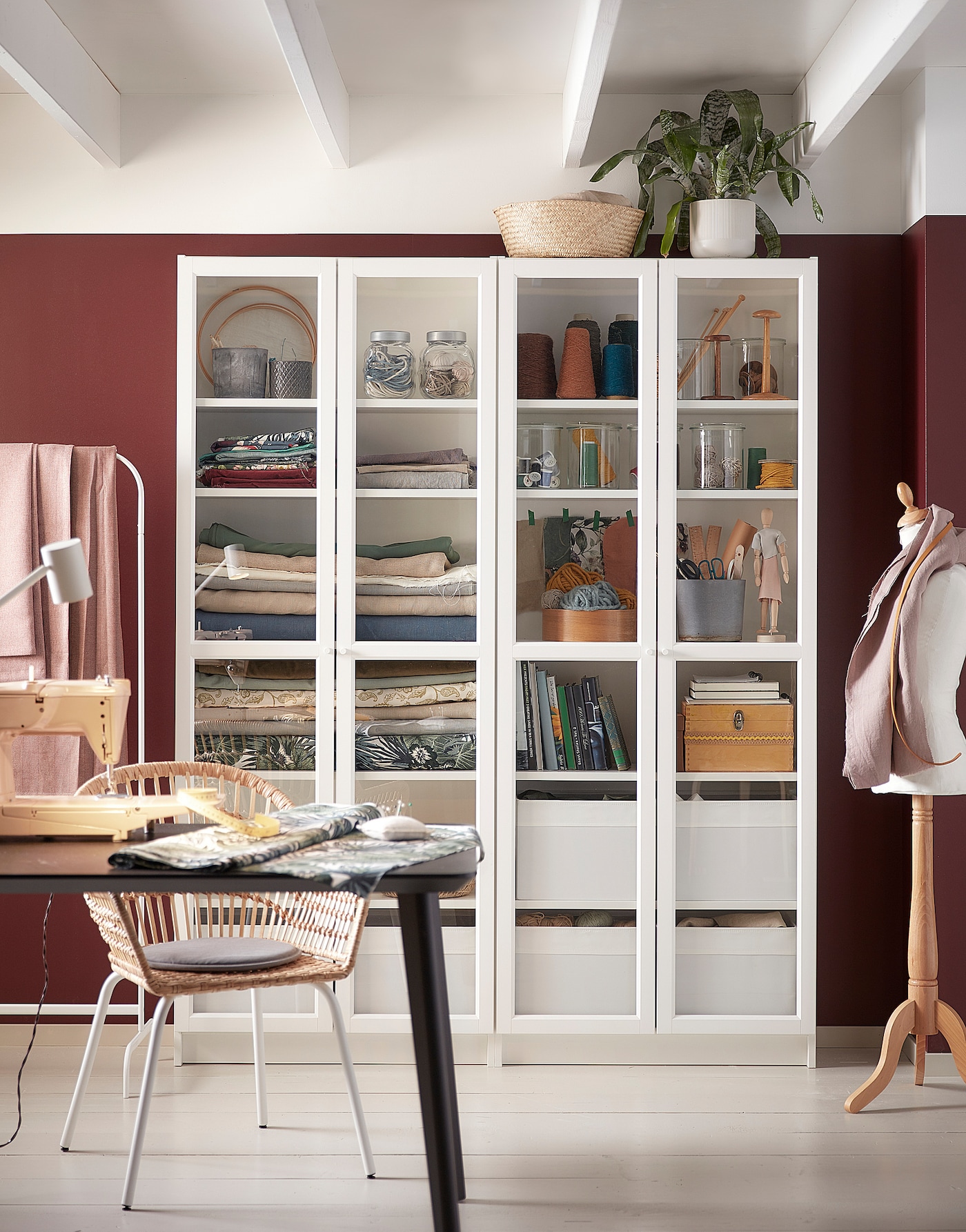 BILLY / OXBERG bookcase with doors, birch effect, 311/2x113