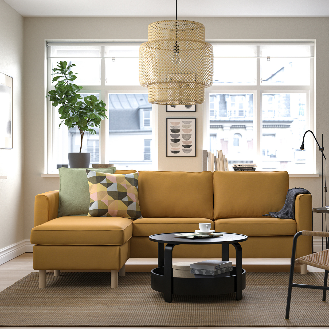 イケア クノッパルプ IKEA KNOPPARP ソファ　イエロー PÄRUP 3-seat sofa with chaise longue Vissle yellow-brown - IKEA