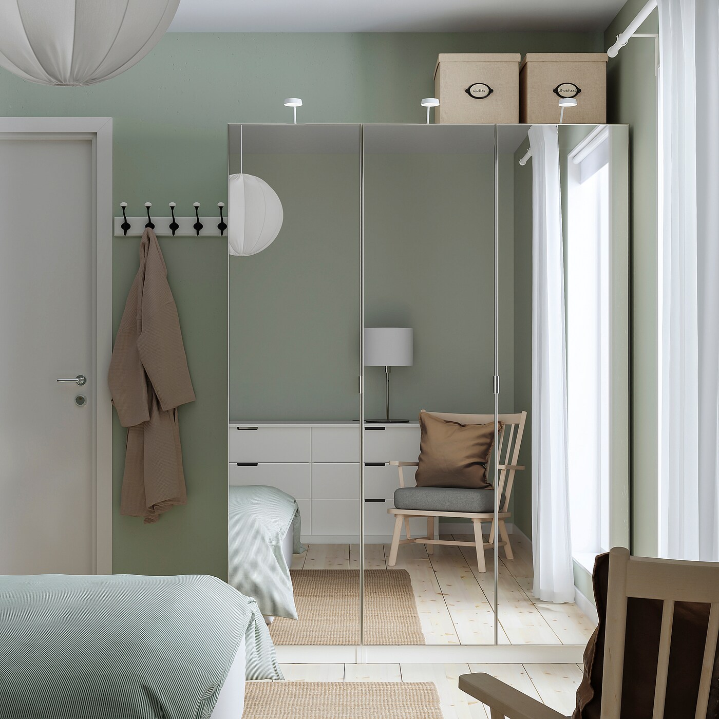 PAX AHEIM wardrobe combination white mirror glass IKEA