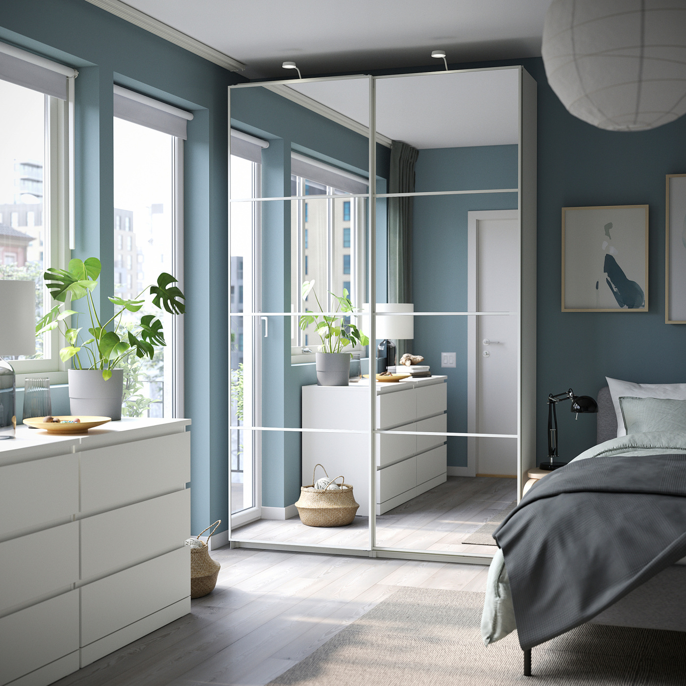 IKEA 2脚目 PAX / AULI wardrobe combination white/mirror glass - IKEA
