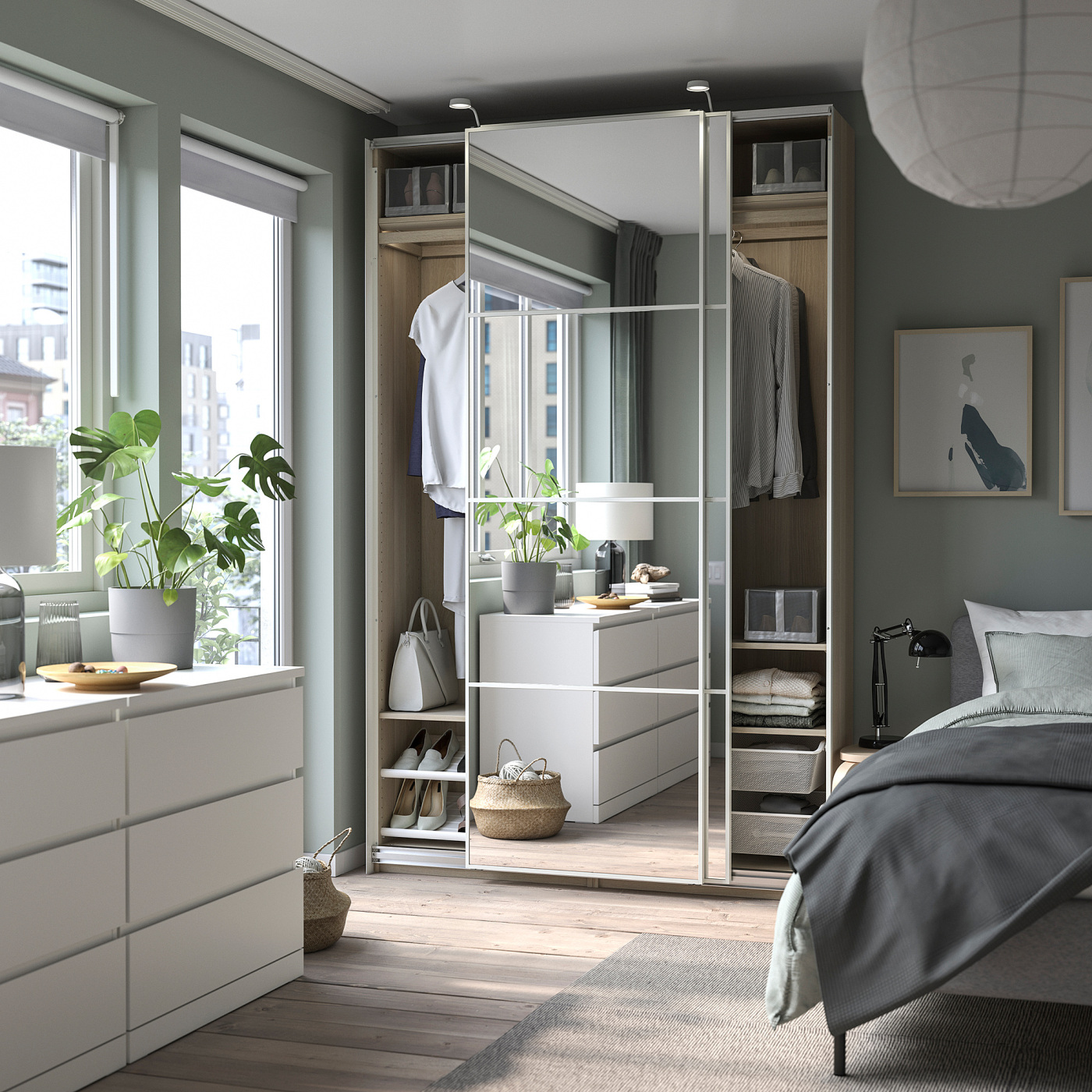 PAX / AULI wardrobe with sliding doors white stained oak effect