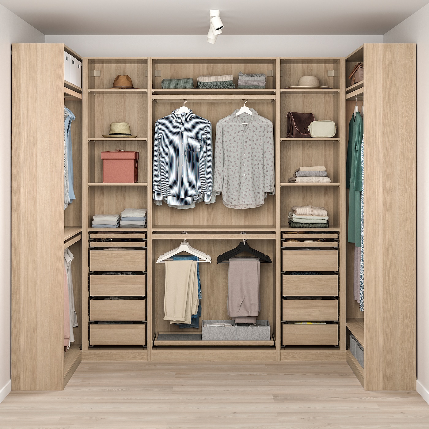 PAX corner wardrobe white stained oak effect - IKEA