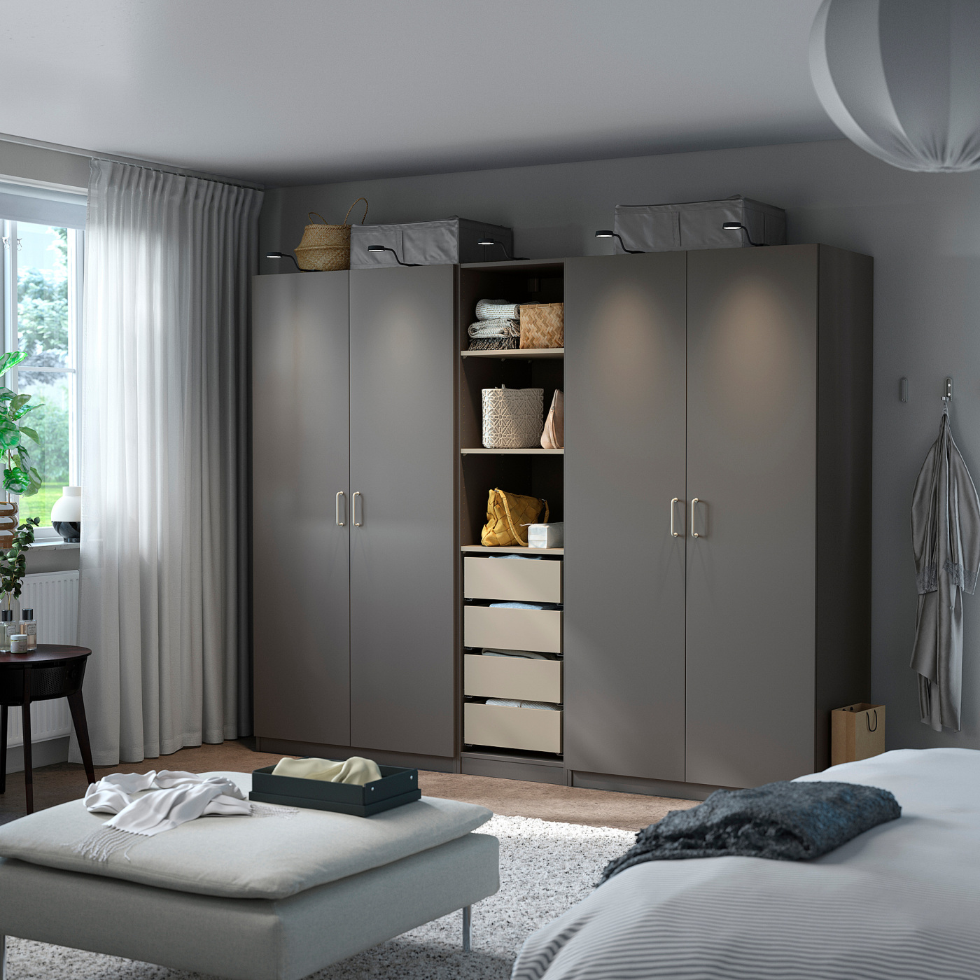 PAX / FORSAND wardrobe combination dark grey grey-beige/dark grey