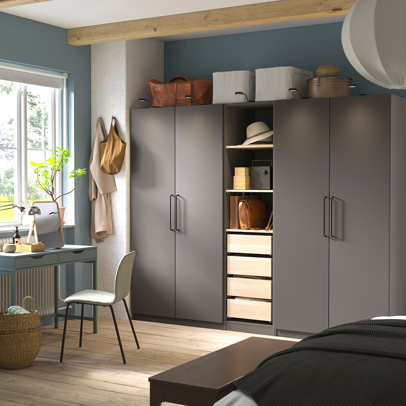 PAX / FORSAND wardrobe combination dark grey/white stained