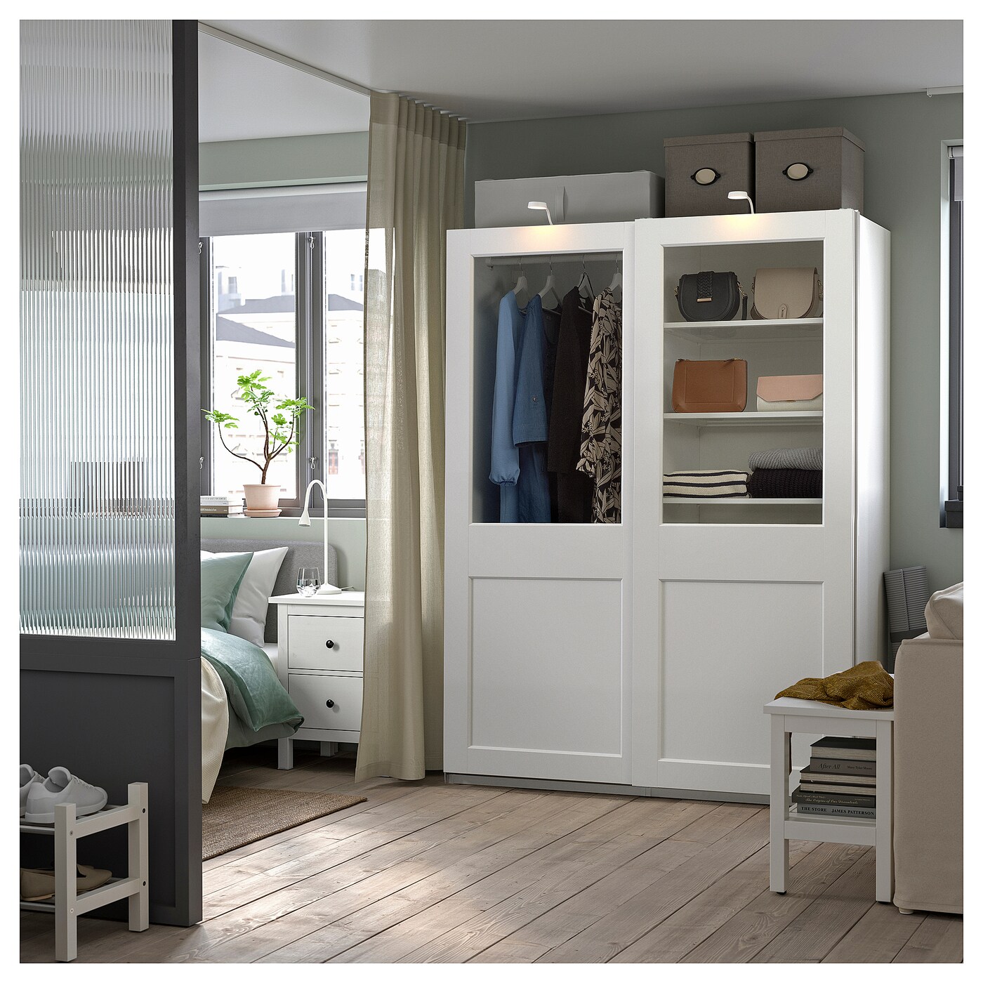 PAX GRIMO wardrobe combination white clear glass white IKEA