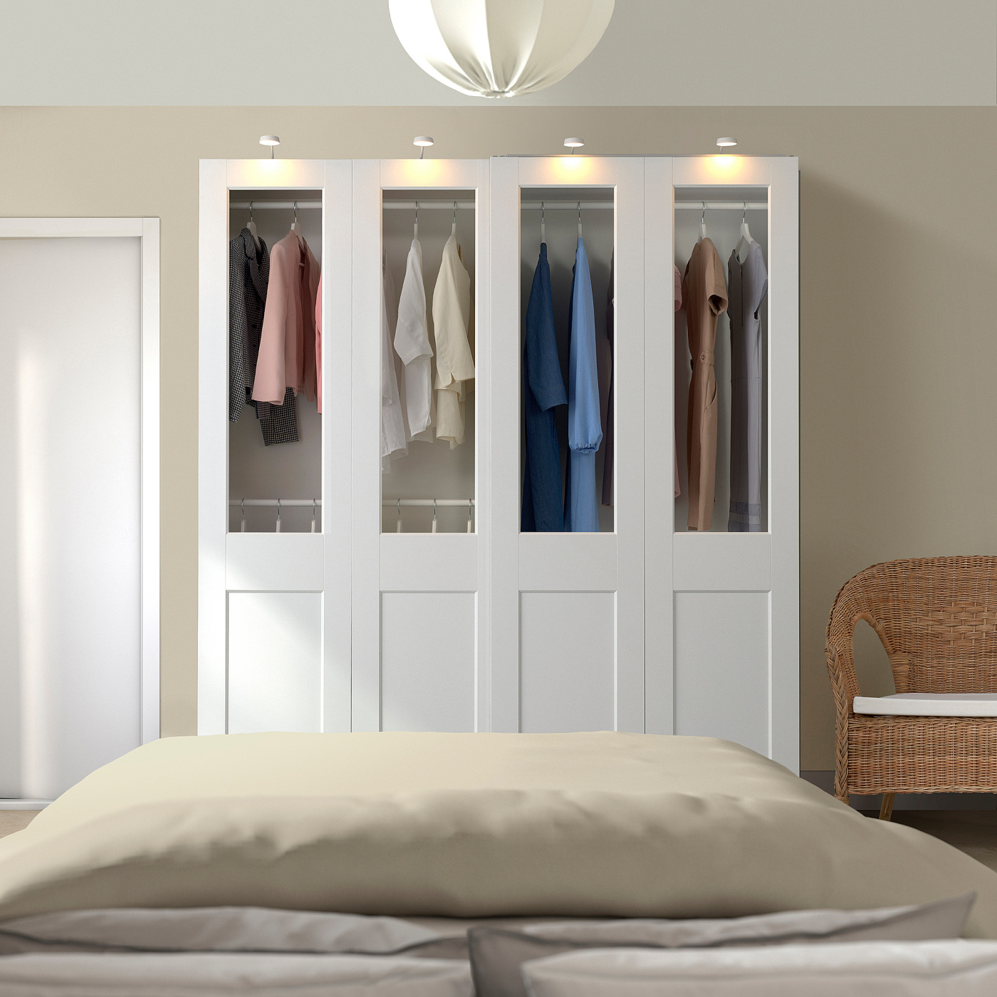 PAX / GRIMO wardrobe with sliding doors white/clear glass white - IKEA