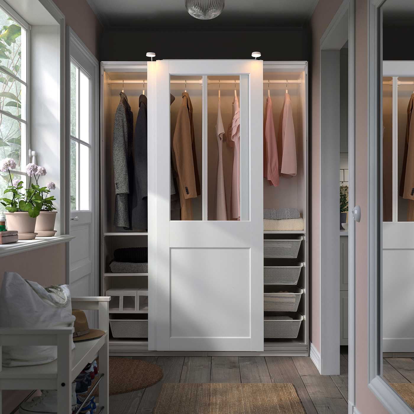 PAX / GRIMO wardrobe with sliding doors white/clear glass white - IKEA
