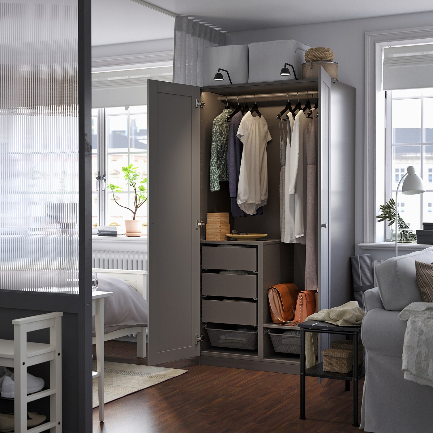 PAX wardrobe combination white stained oak effect - IKEA