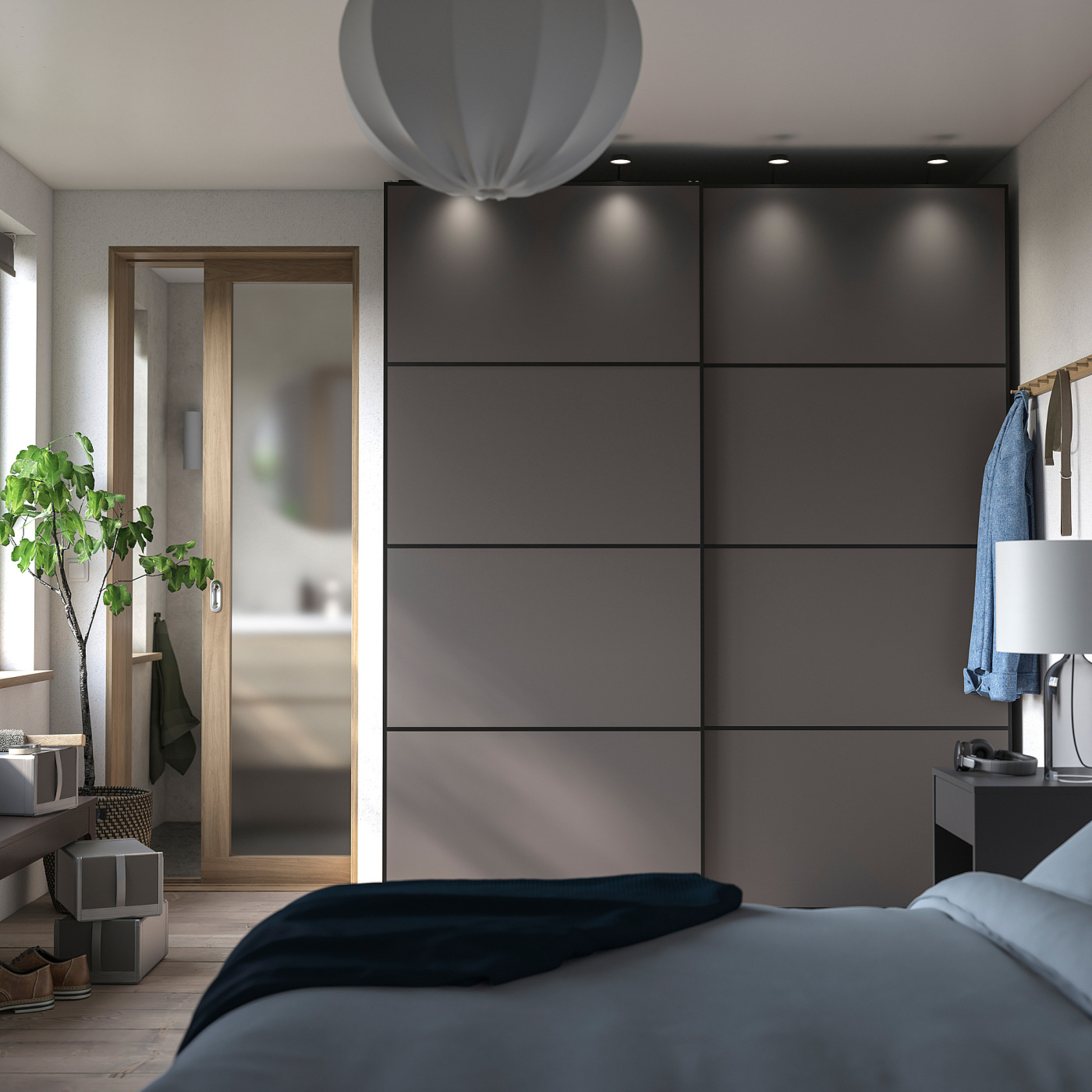 PAX / MEHAMN wardrobe combination dark grey/double sided dark grey
