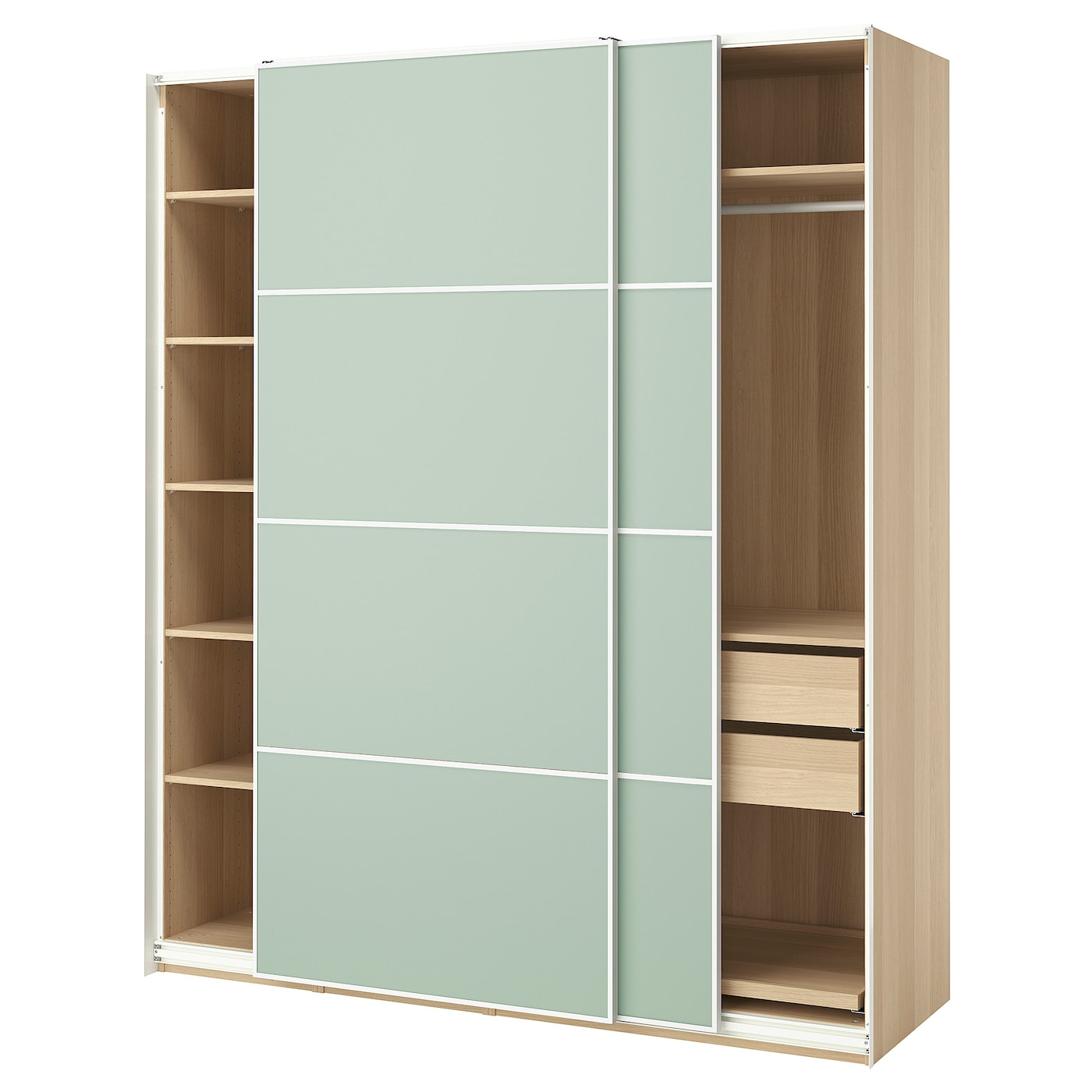 PAX / MEHAMN wardrobe with sliding doors white stained oak