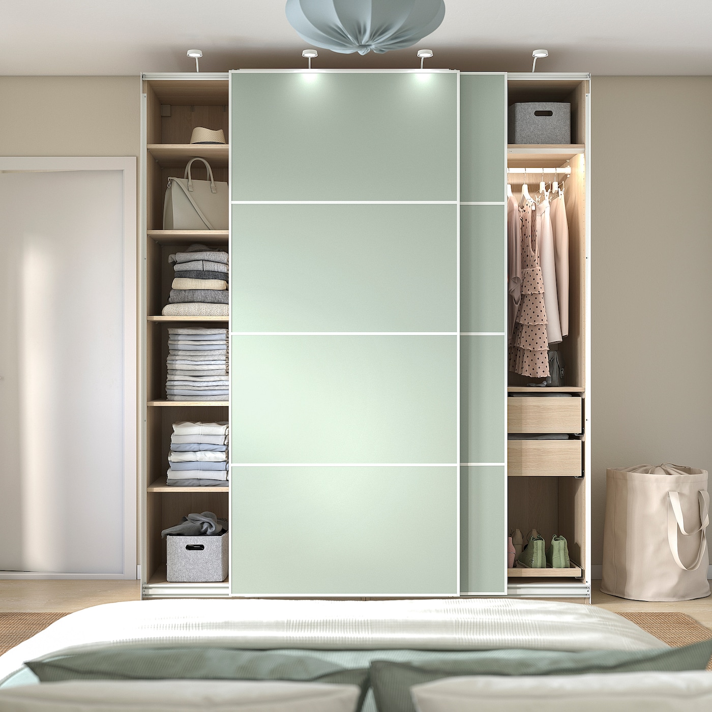 PAX / MEHAMN wardrobe with sliding doors white stained oak