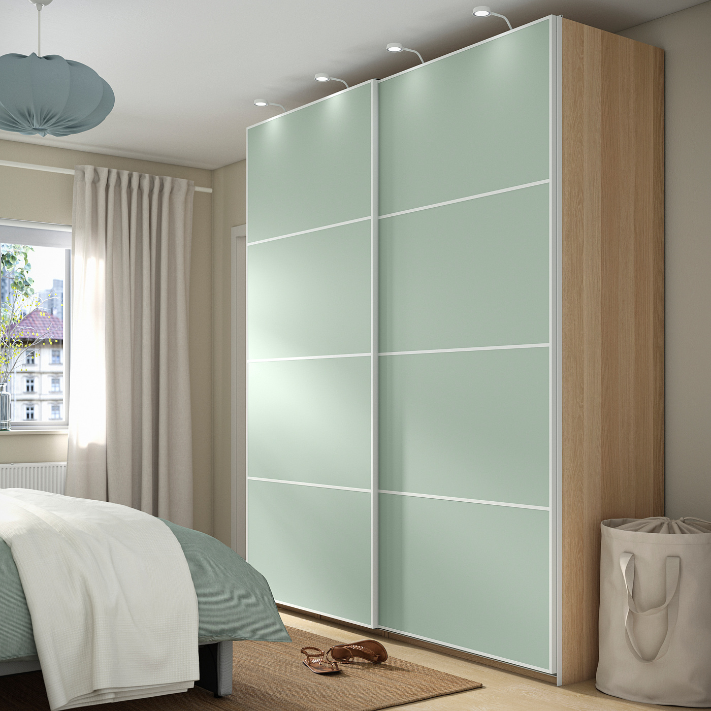PAX / MEHAMN wardrobe with sliding doors white stained oak effect