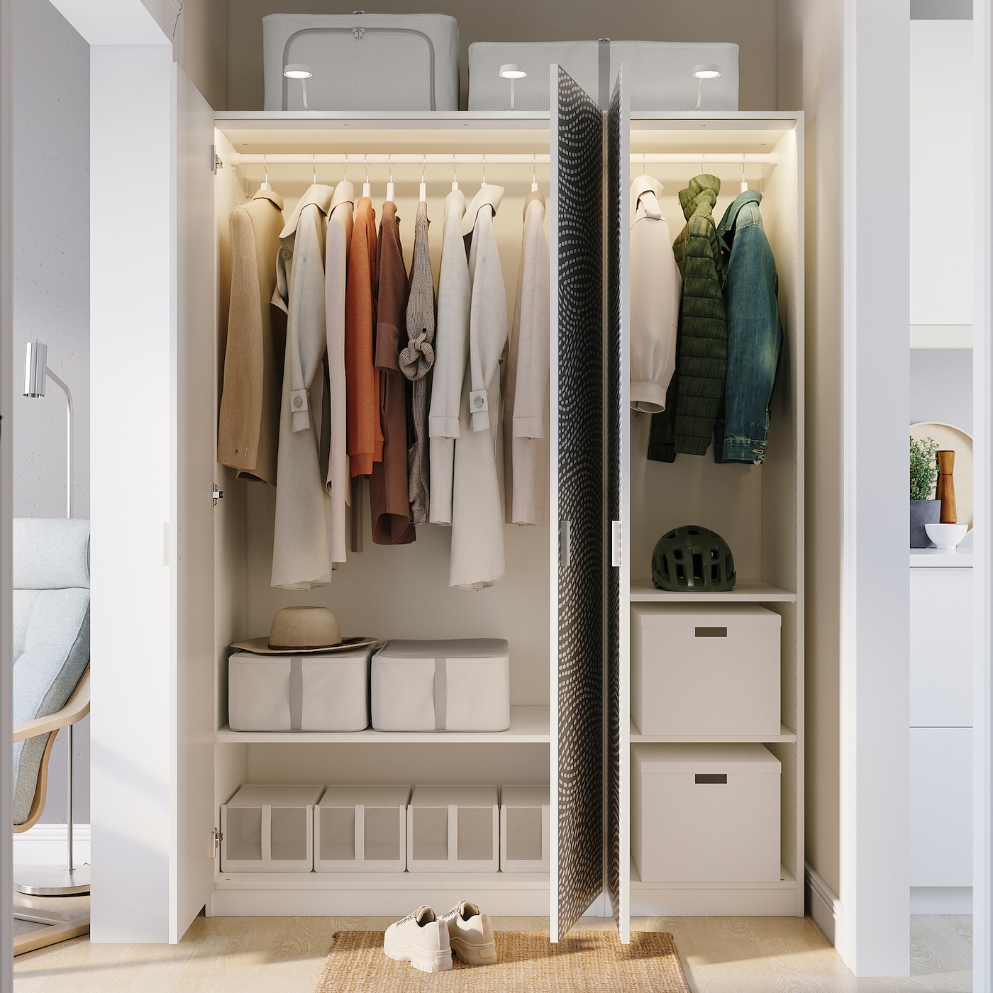 Wardrobe+シングルコレクション PAX / MISTUDDEN wardrobe combination white/grey patterned - IKEA