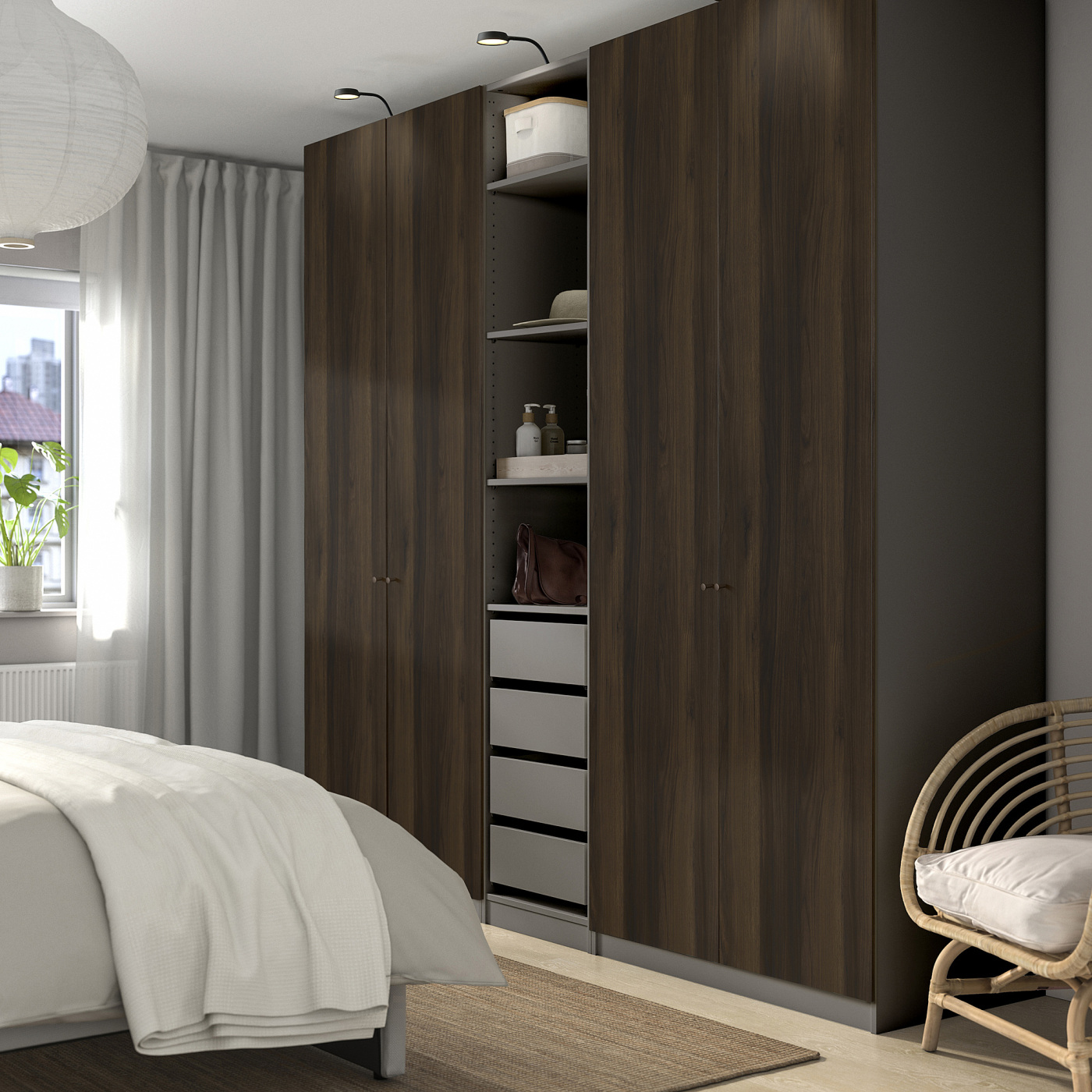 PAX / STORKLINTA wardrobe combination dark grey/dark brown stained