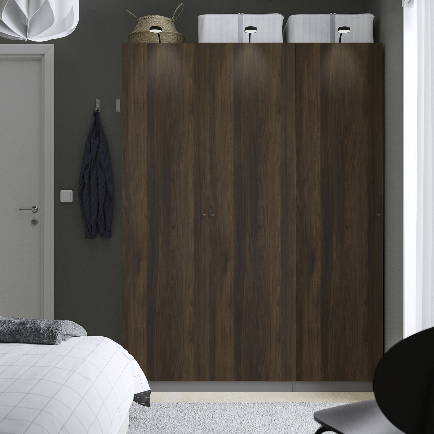 PAX / STORKLINTA wardrobe combination dark grey/dark brown stained