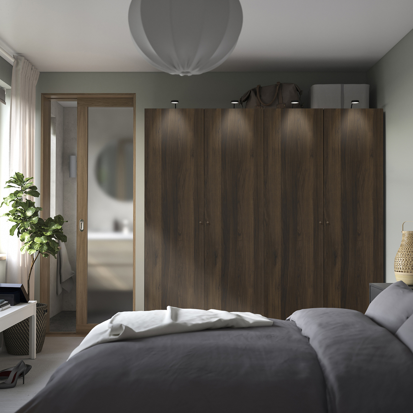 PAX / STORKLINTA wardrobe combination dark grey/dark brown stained
