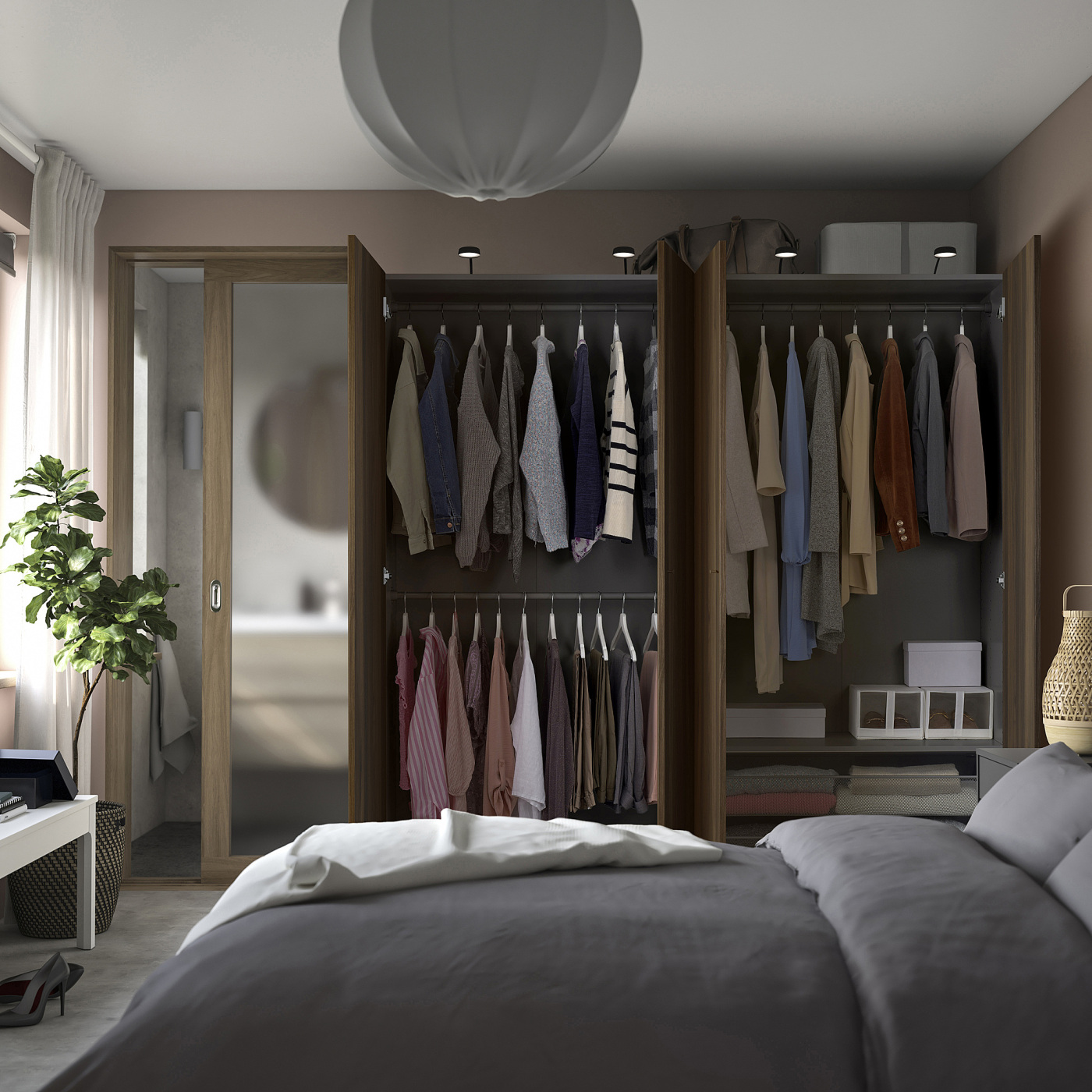 PAX / STORKLINTA wardrobe combination dark grey/dark brown stained