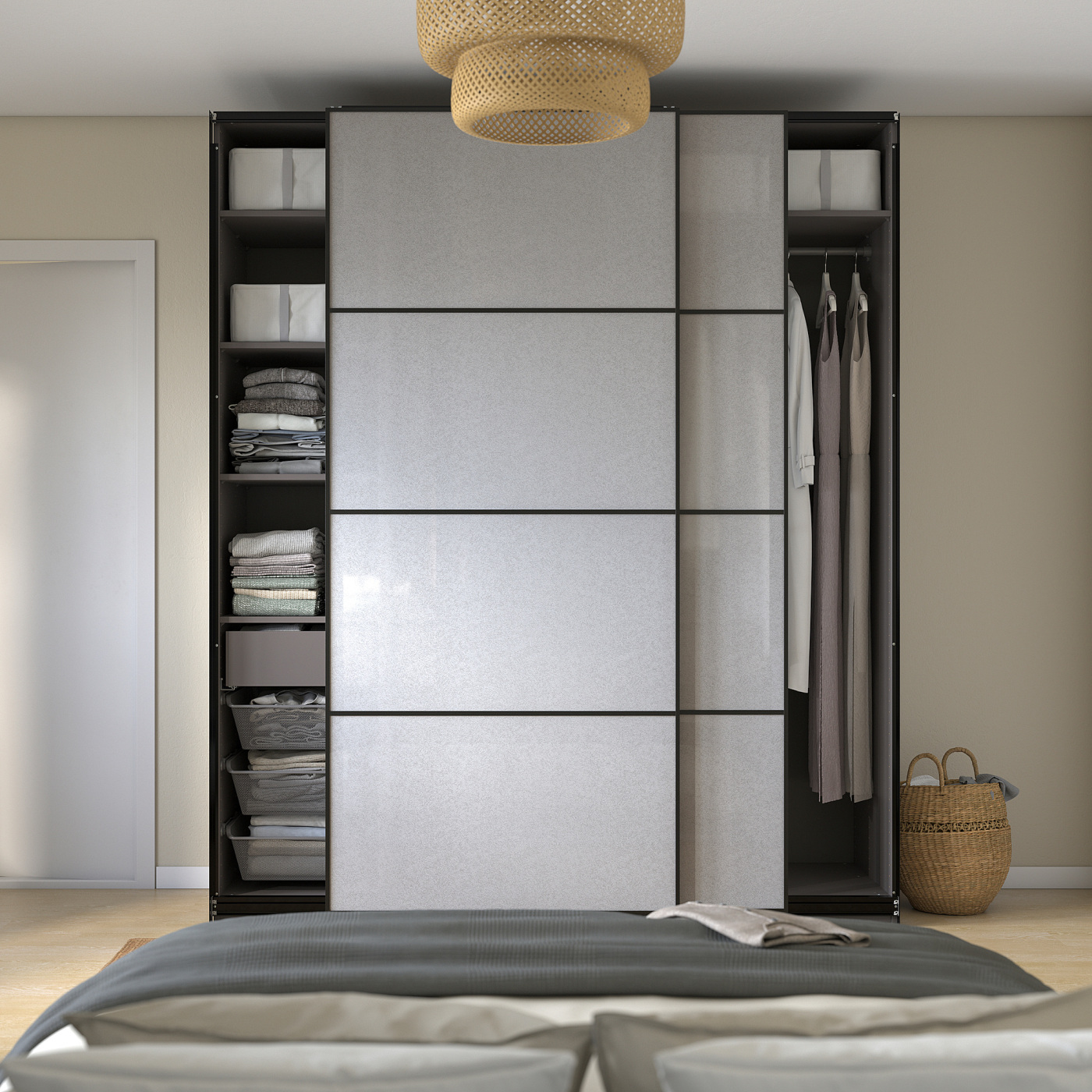 PAX / SVARTISDAL wardrobe combination dark grey/white paper effect