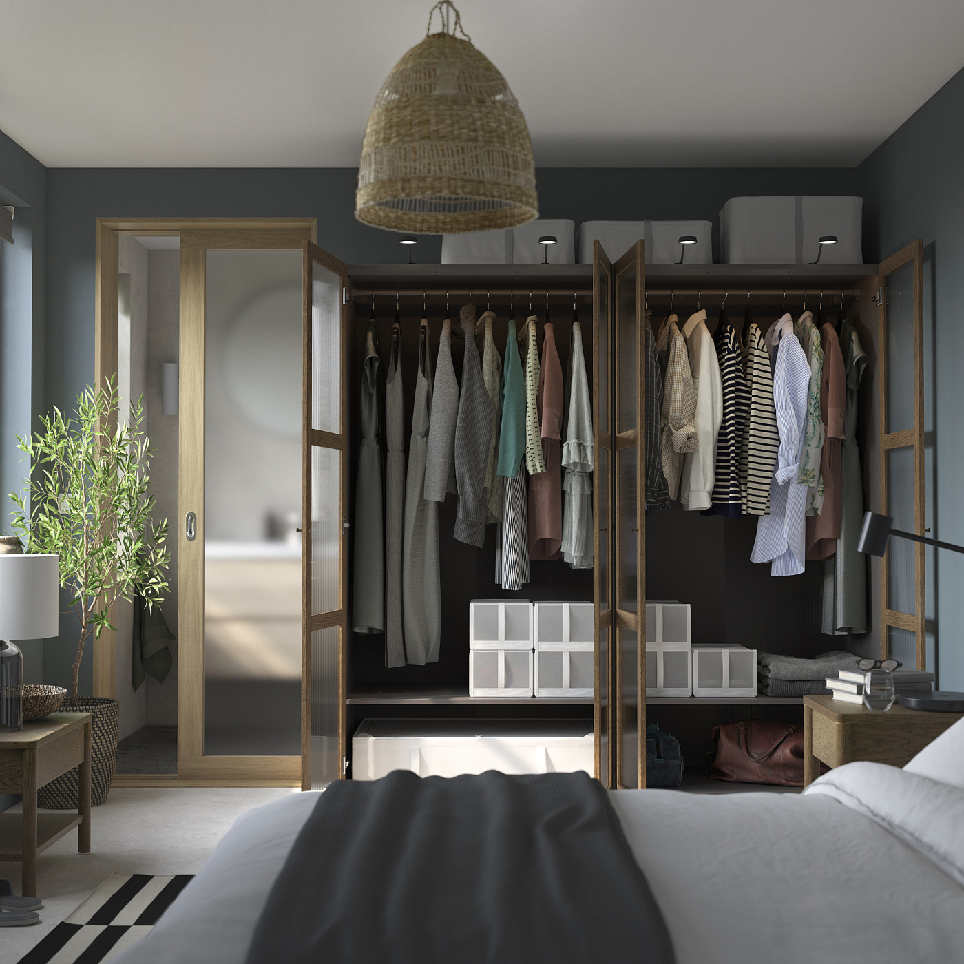 PAX / TONSTAD wardrobe combination dark grey brown/stained oak