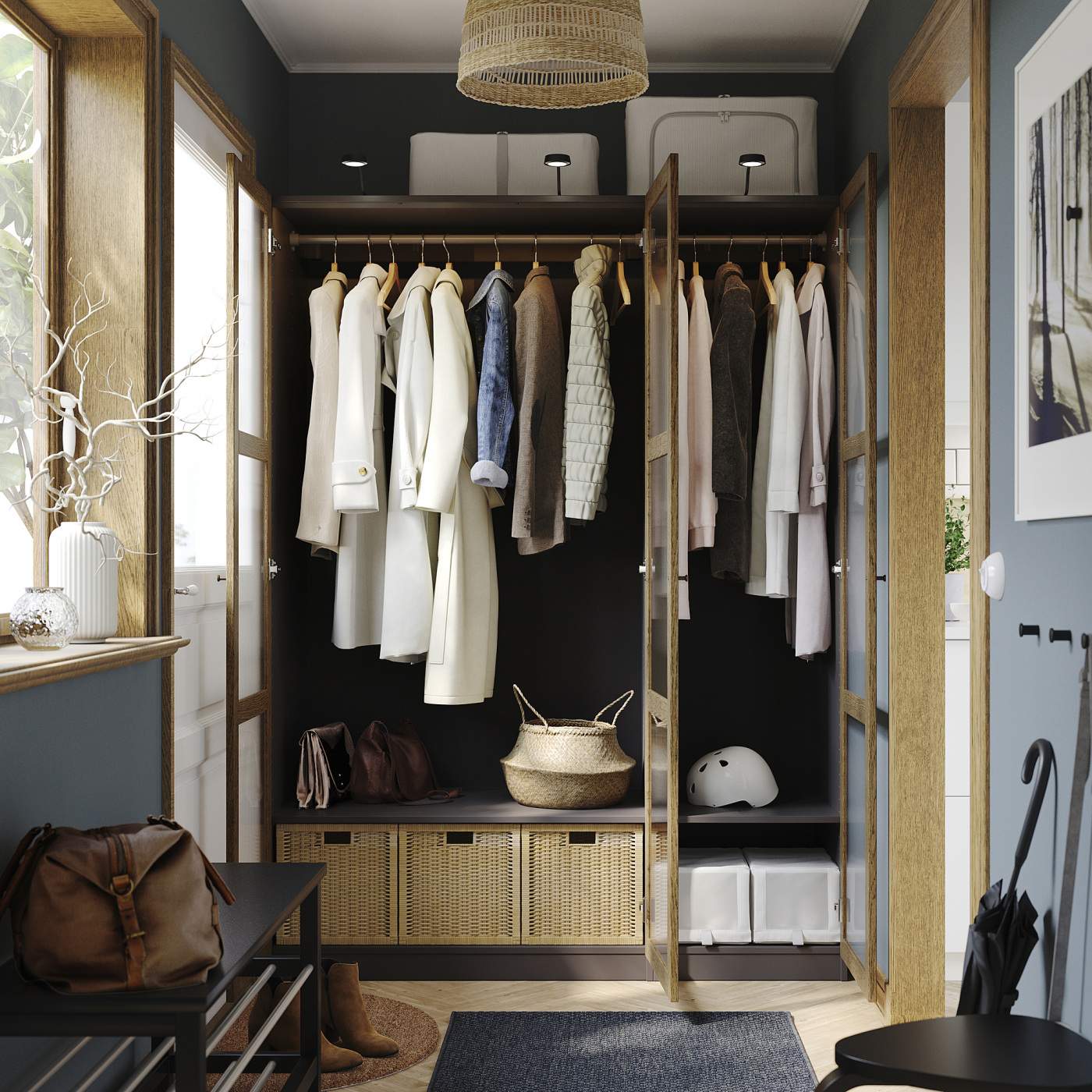 PAX / TONSTAD wardrobe combination dark grey brown/stained oak