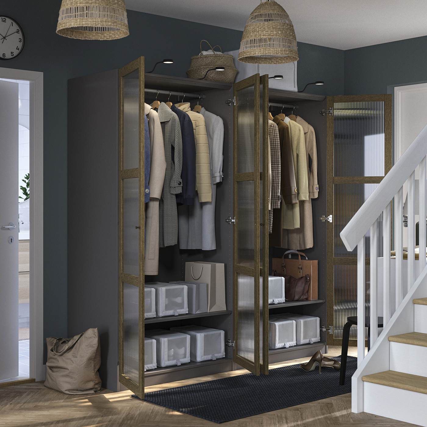 PAX / TONSTAD wardrobe combination dark grey brown/stained oak