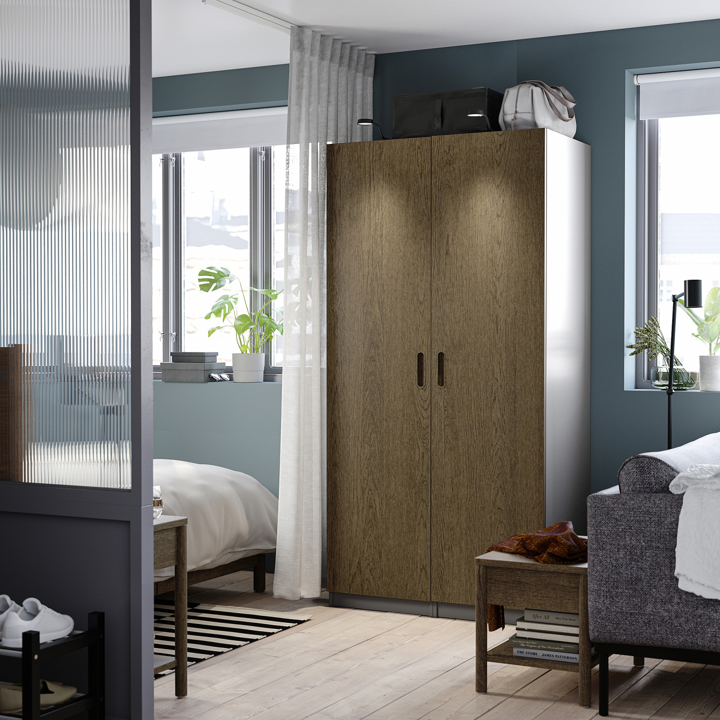 PAX / TONSTAD wardrobe combination dark grey/brown stained oak