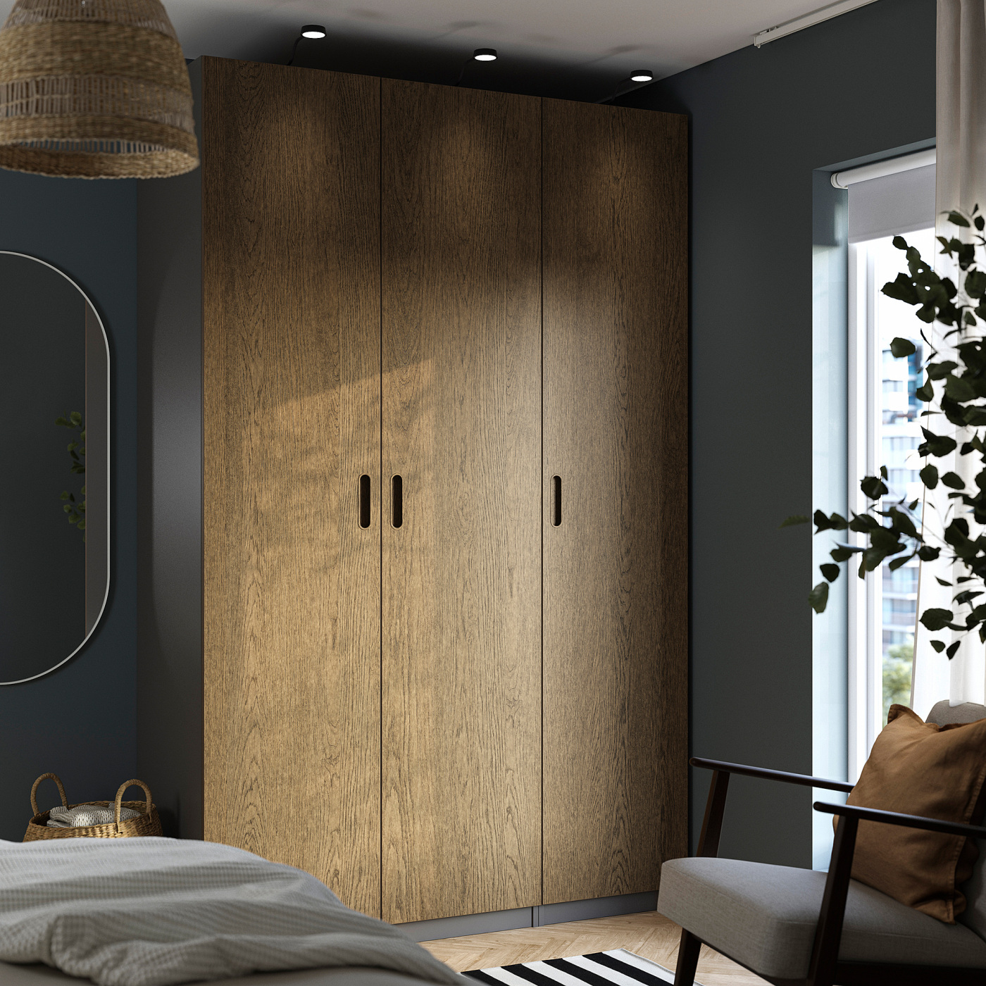 PAX / TONSTAD wardrobe combination dark grey/brown stained oak