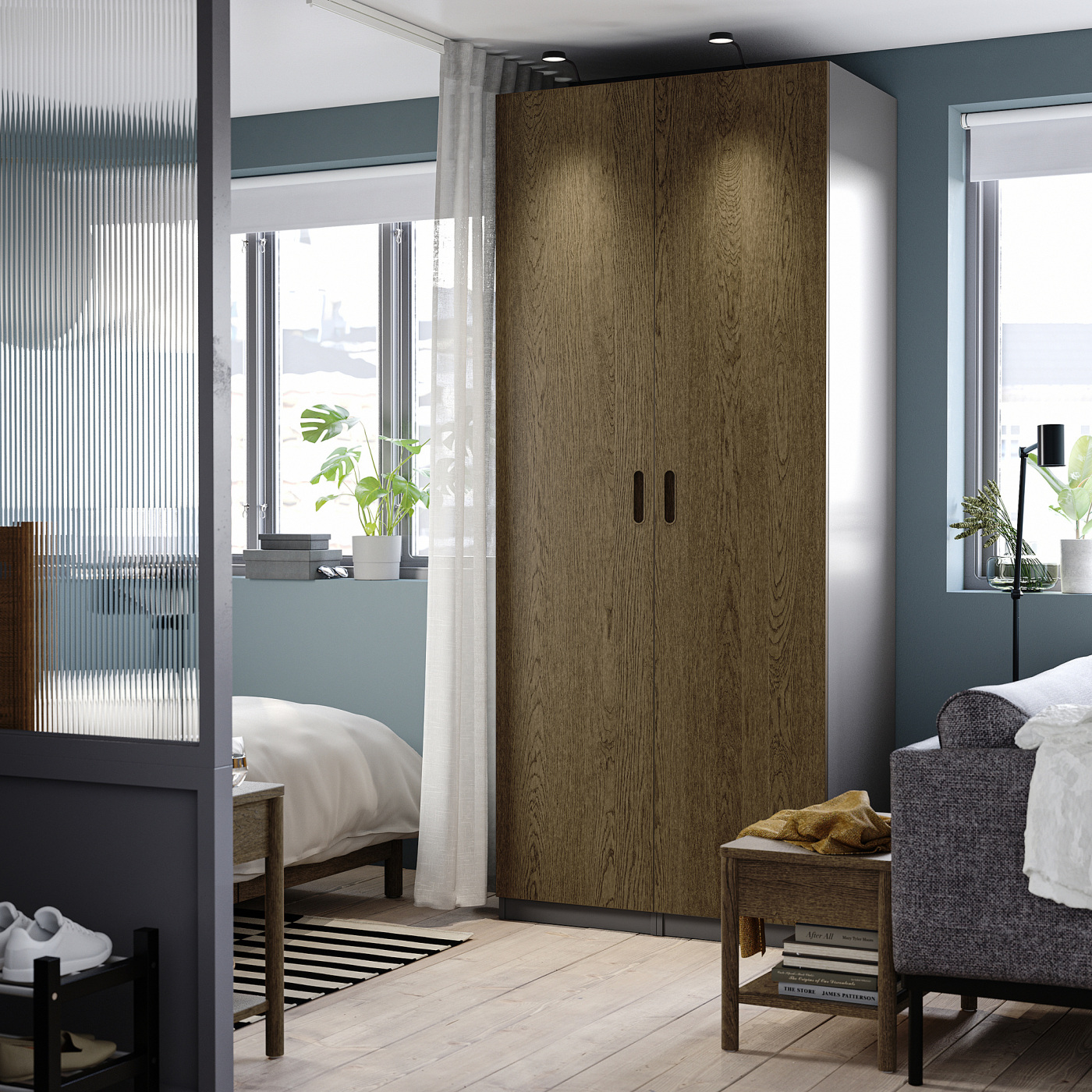 PAX / TONSTAD wardrobe combination dark grey/brown stained oak