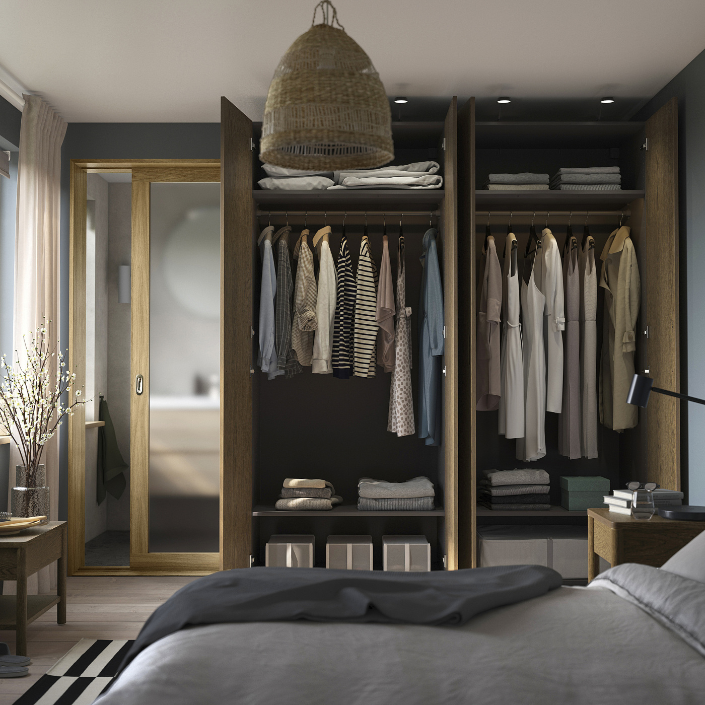 PAX / TONSTAD wardrobe combination dark grey/brown stained oak
