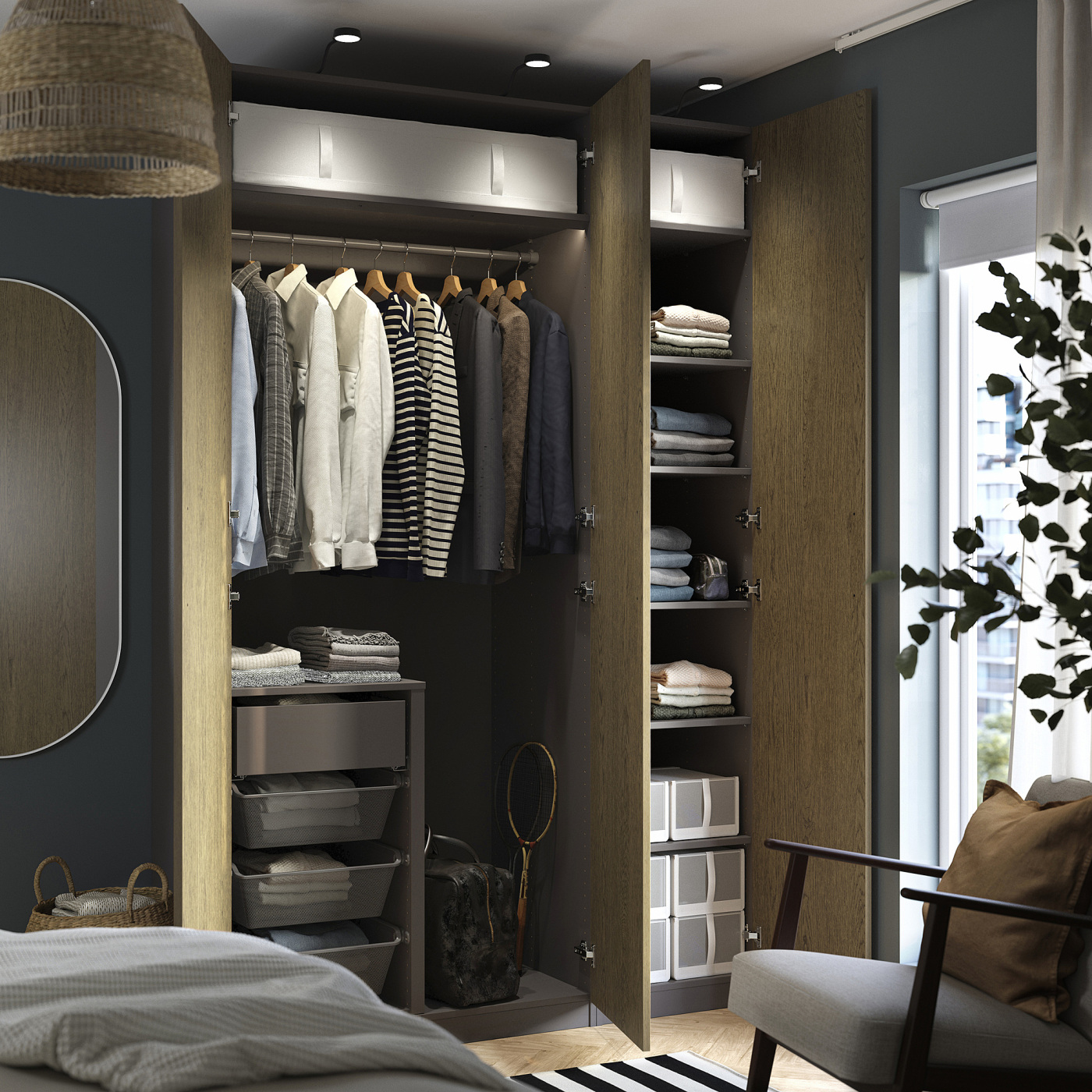 PAX / TONSTAD wardrobe combination dark grey/brown stained oak