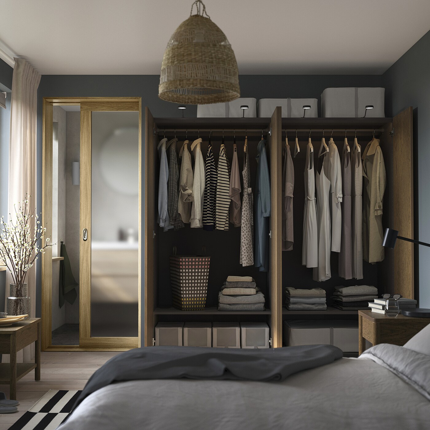 PAX / TONSTAD wardrobe combination dark grey/brown stained oak