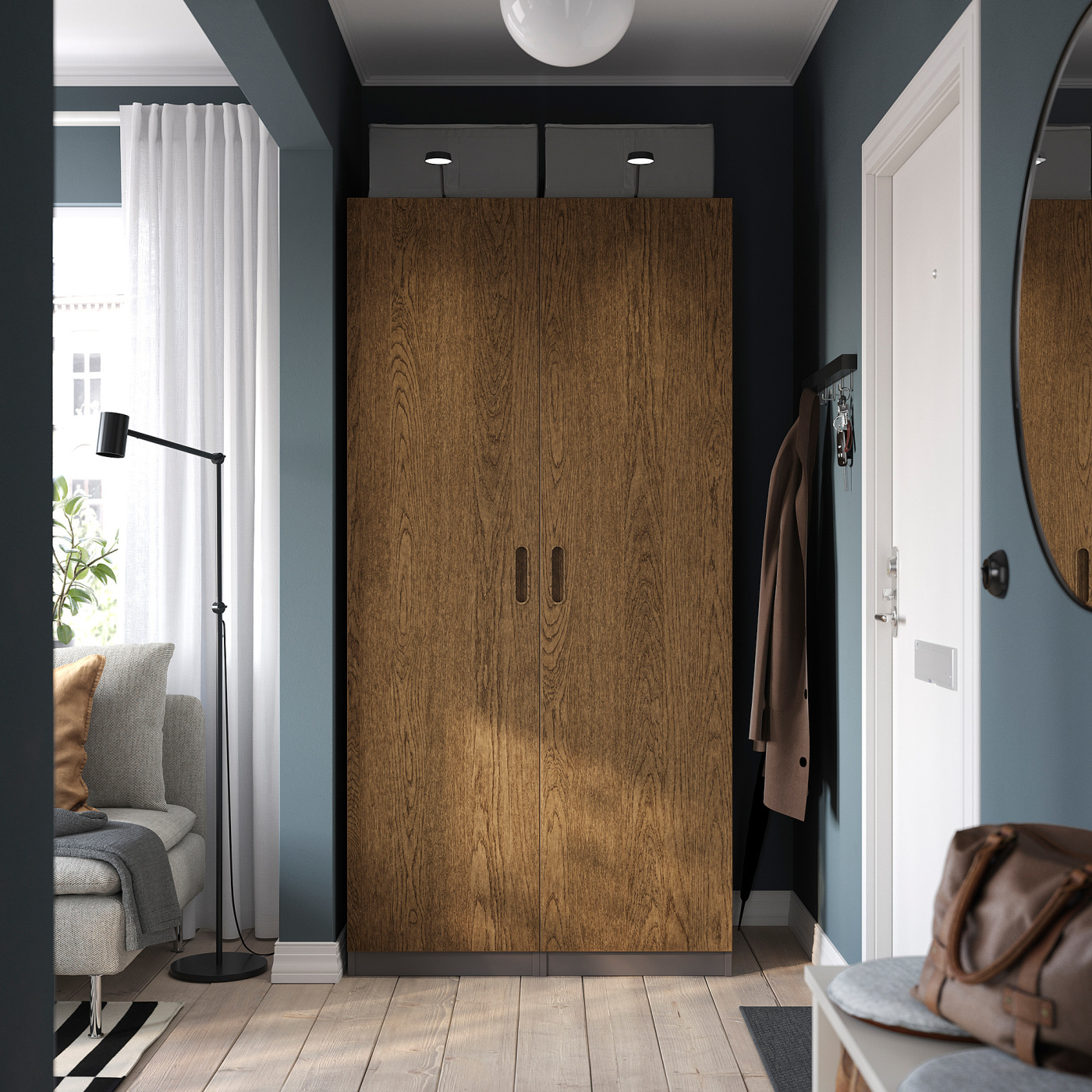 PAX / TONSTAD wardrobe combination dark grey/brown stained oak