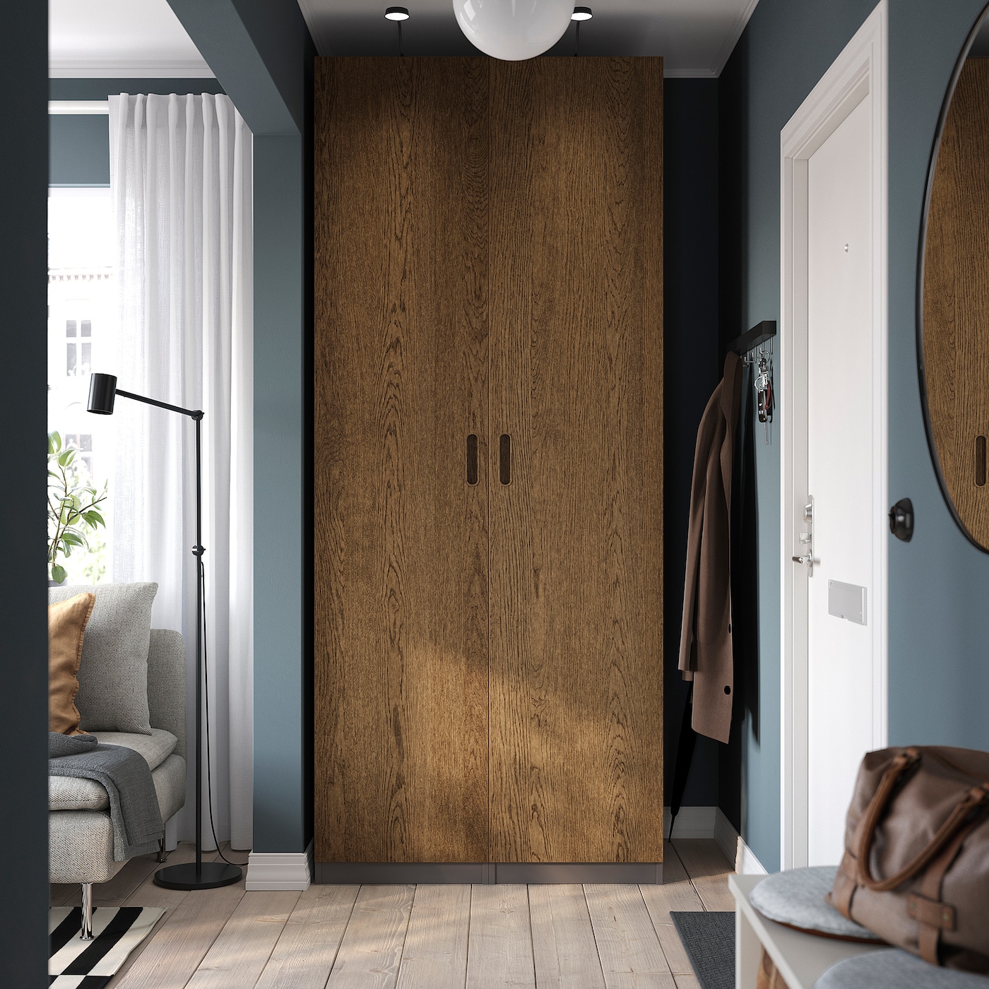 PAX / TONSTAD wardrobe combination dark grey/brown stained oak