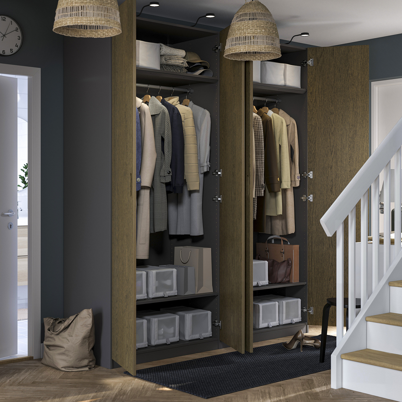 PAX / TONSTAD wardrobe combination dark grey/brown stained oak
