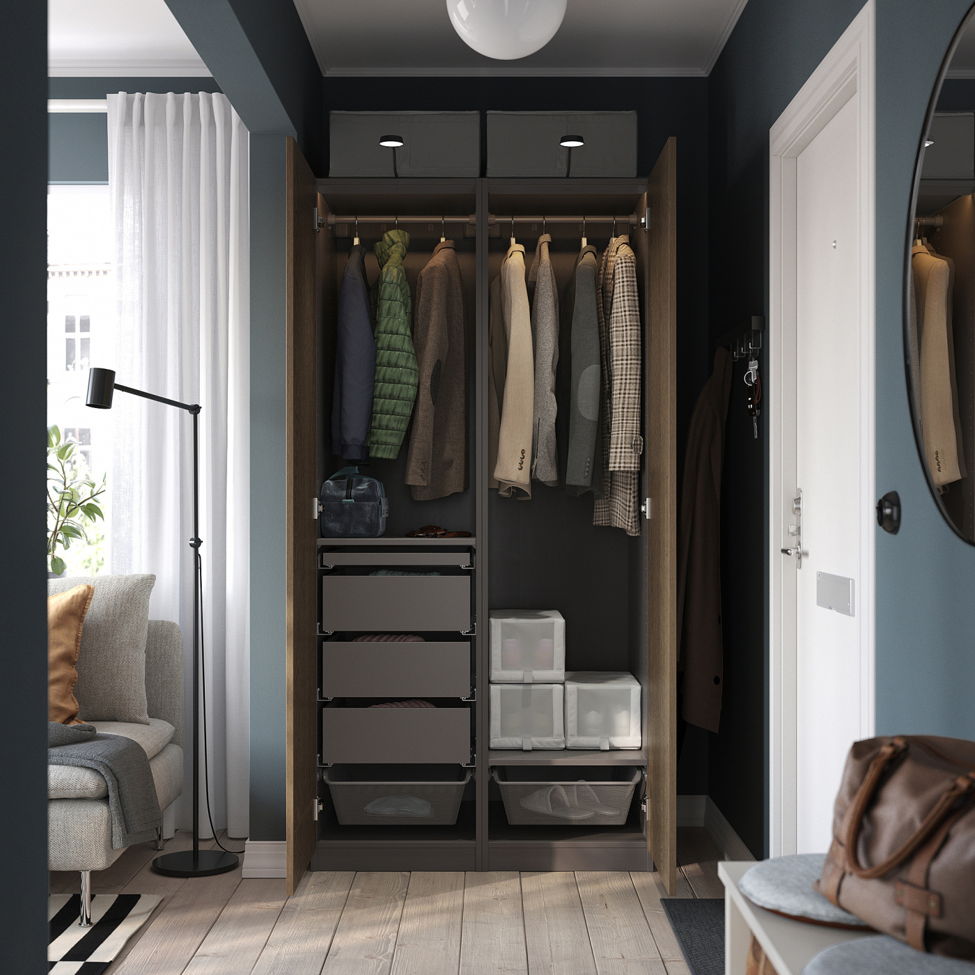 PAX / TONSTAD wardrobe combination dark grey/brown stained oak