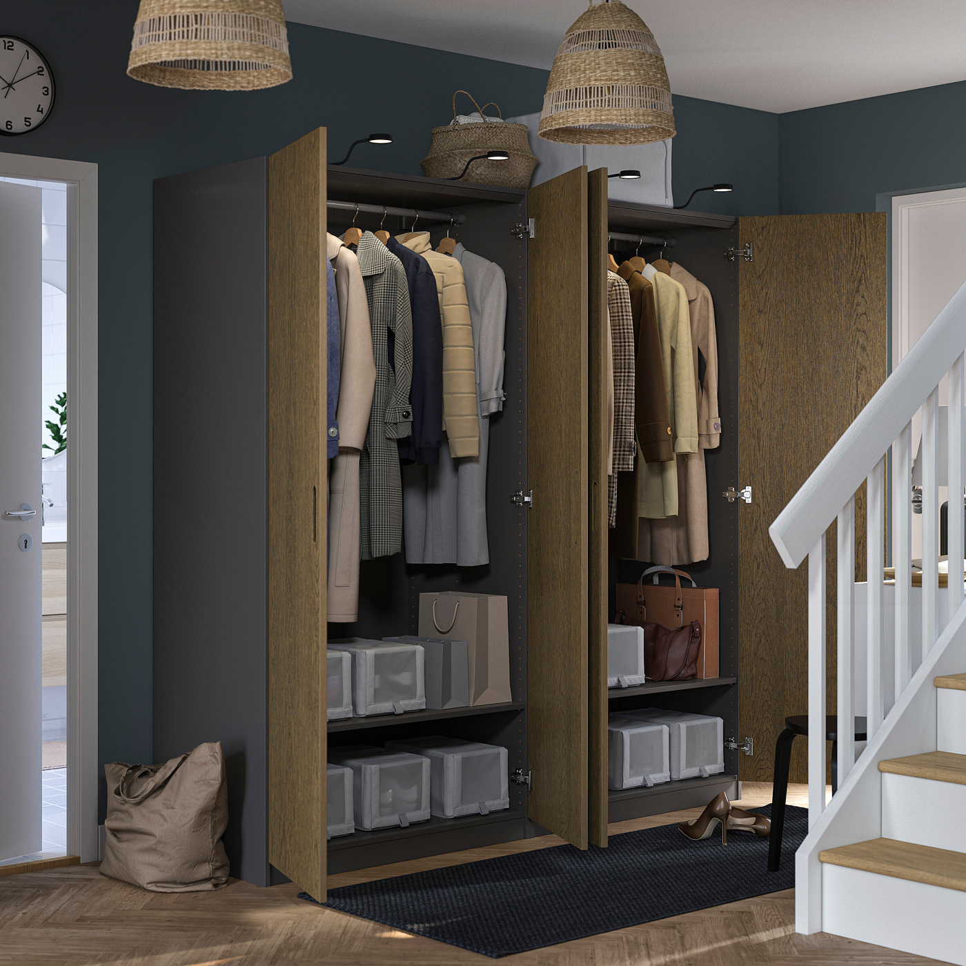PAX / TONSTAD wardrobe combination dark grey/brown stained oak