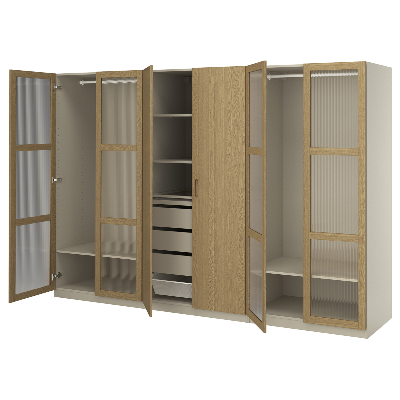 PAX / TONSTAD wardrobe combination grey-beige/oak veneer glass - IKEA