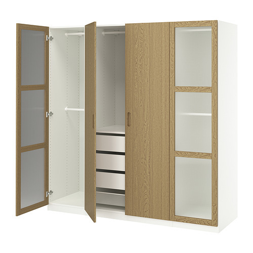 PAX / TONSTAD wardrobe combination grey-beige/oak veneer glass - IKEA