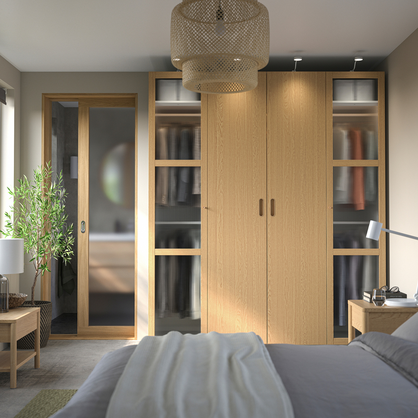 PAX / TONSTAD wardrobe combination white/oak veneer glass - IKEA