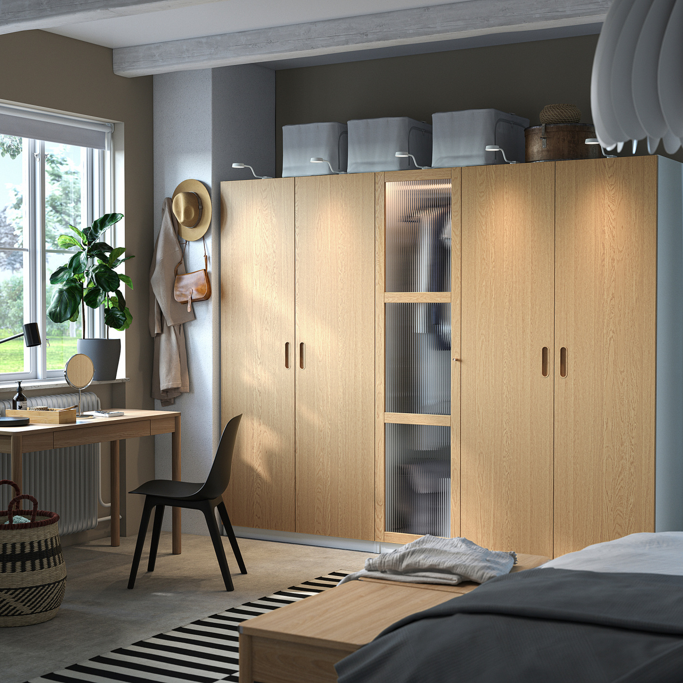 PAX / TONSTAD wardrobe combination white/oak veneer glass - IKEA