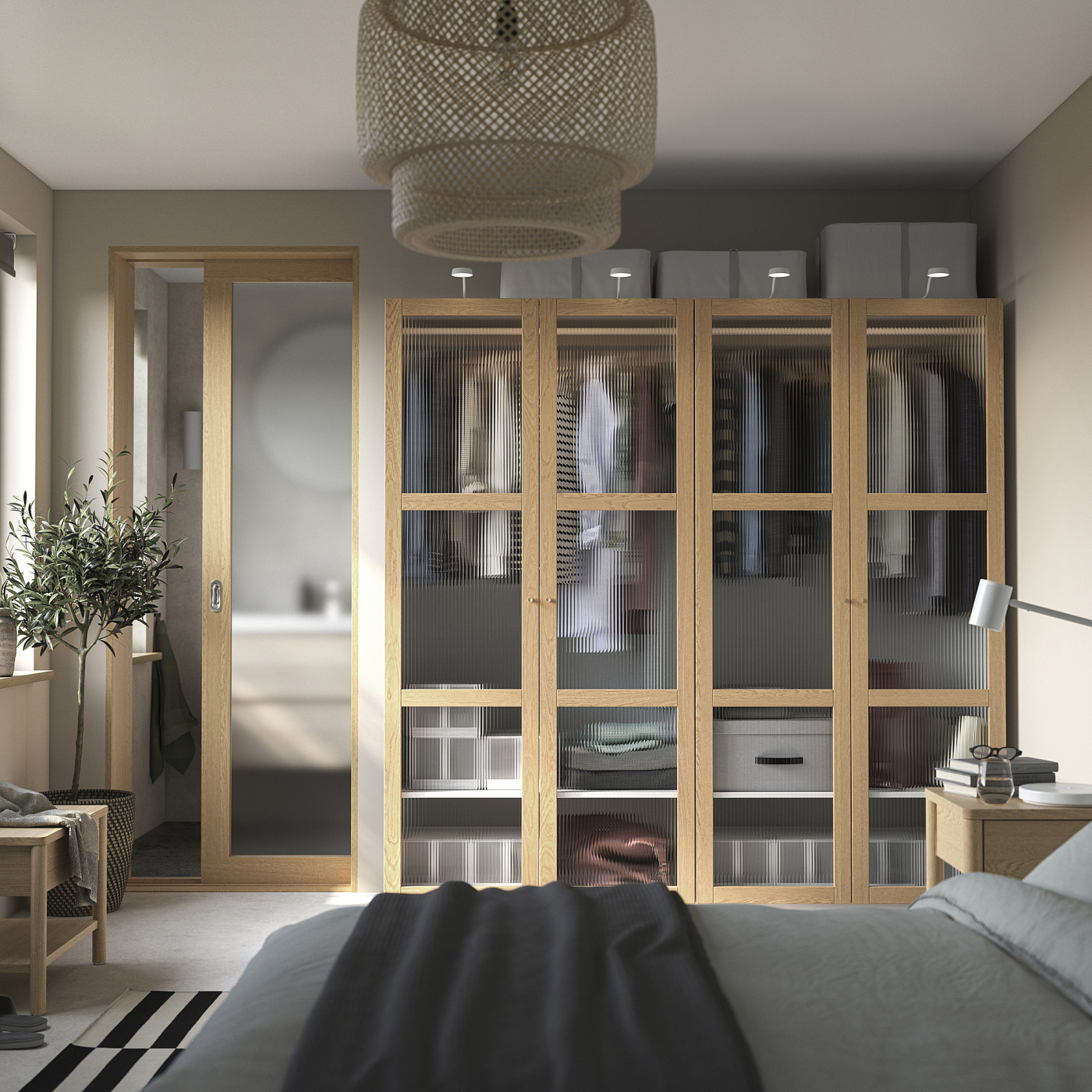 PAX / TONSTAD wardrobe combination white/oak veneer glass - IKEA