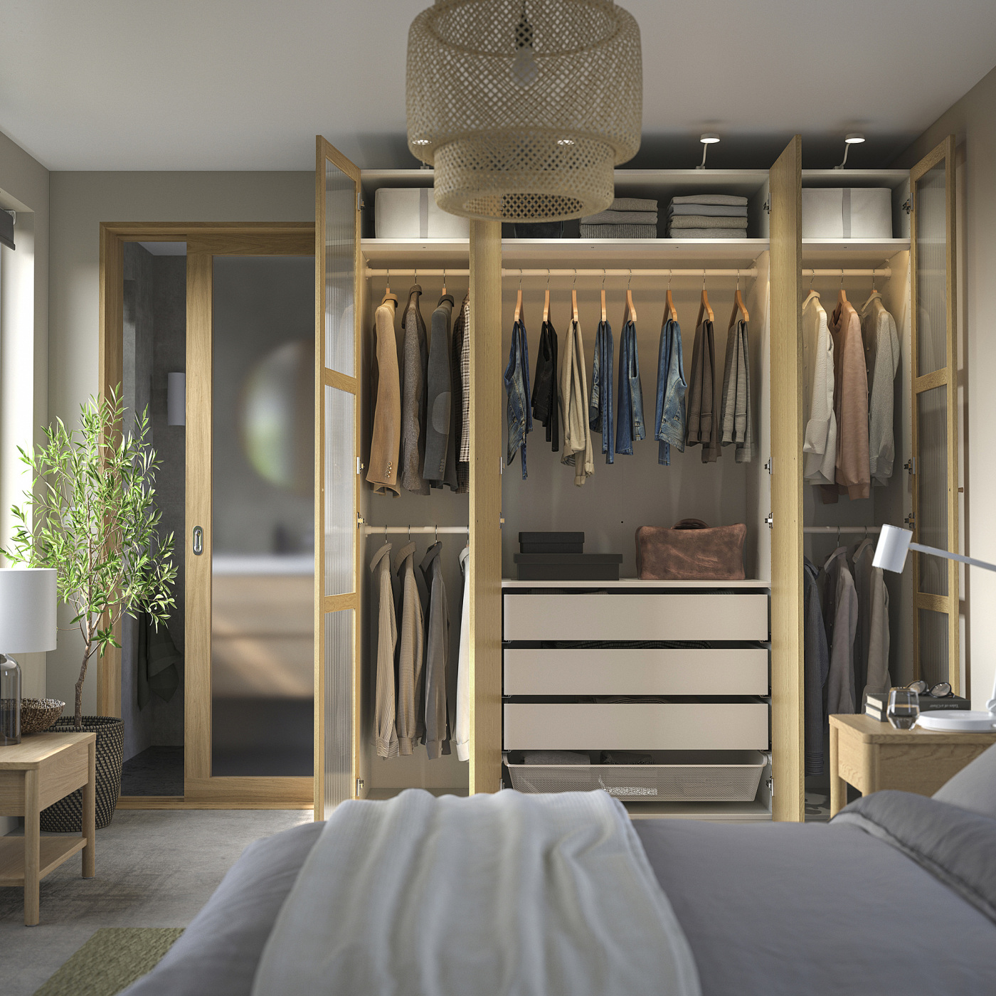 PAX / TONSTAD wardrobe combination white/oak veneer glass - IKEA PAX / TONSTAD wardrobe combination white/oak veneer glass - IKEA