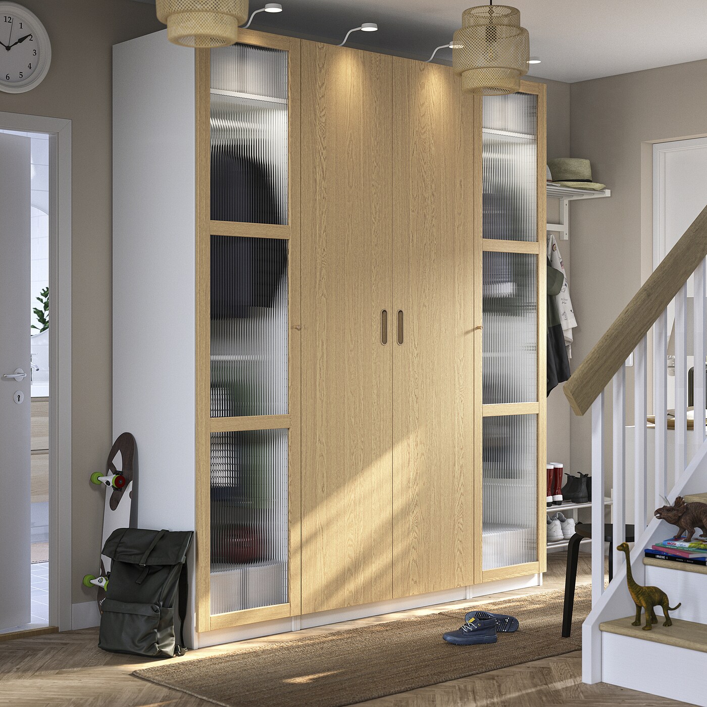 PAX / TONSTAD wardrobe combination white/oak veneer glass - IKEA