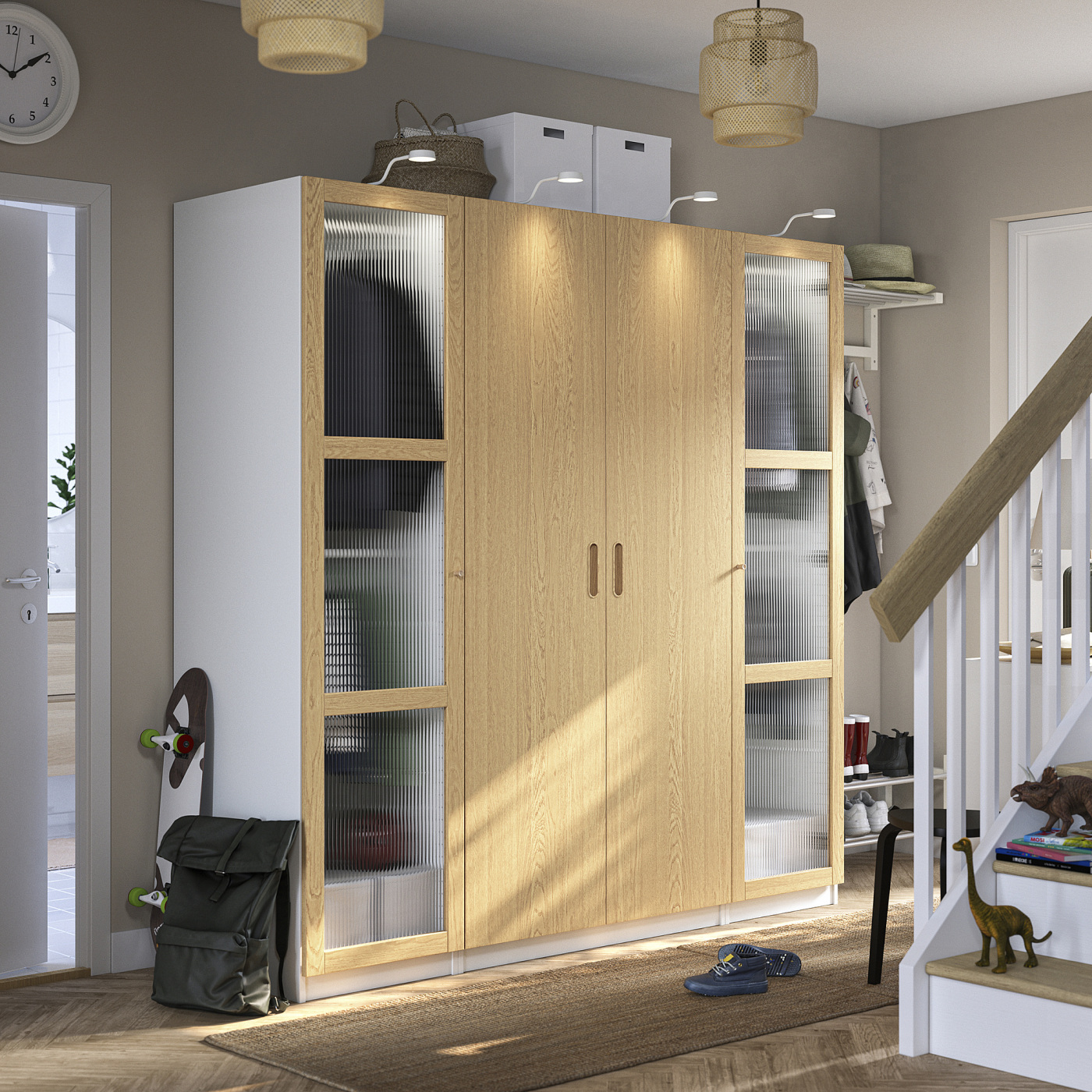 PAX / TONSTAD wardrobe combination white/oak veneer glass - IKEA