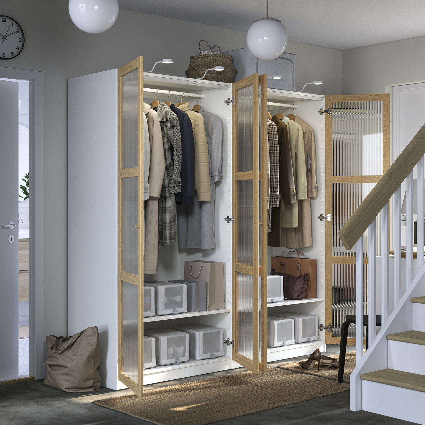 PAX / TONSTAD wardrobe combination white/oak veneer glass - IKEA