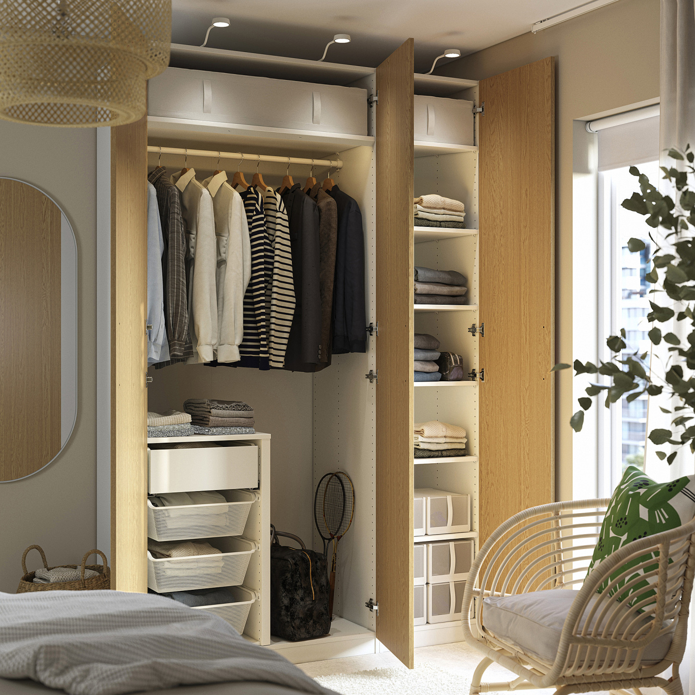 PAX / TONSTAD wardrobe combination white/oak veneer - IKEA