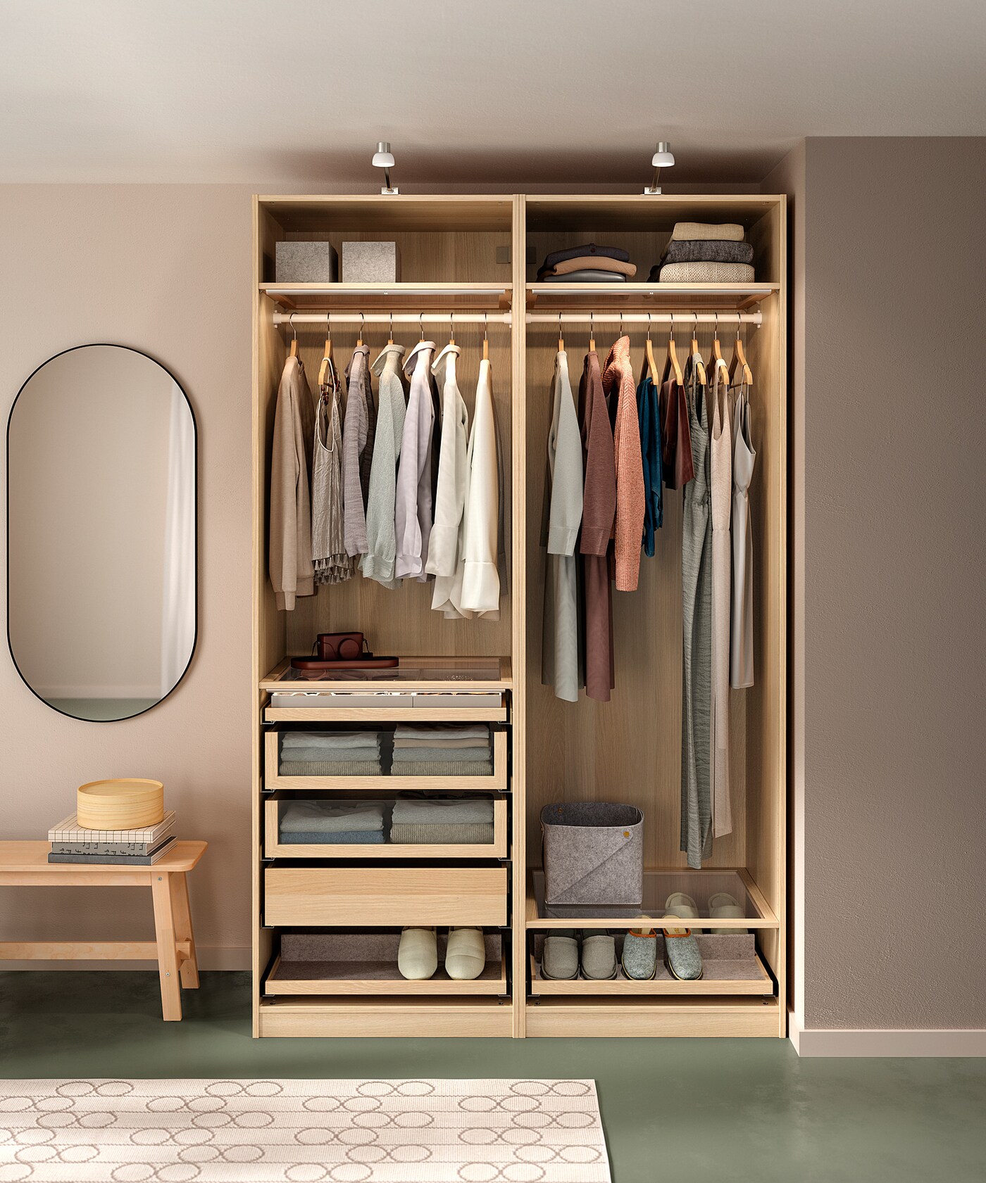 PAX wardrobe combination white stained oak effect - IKEA