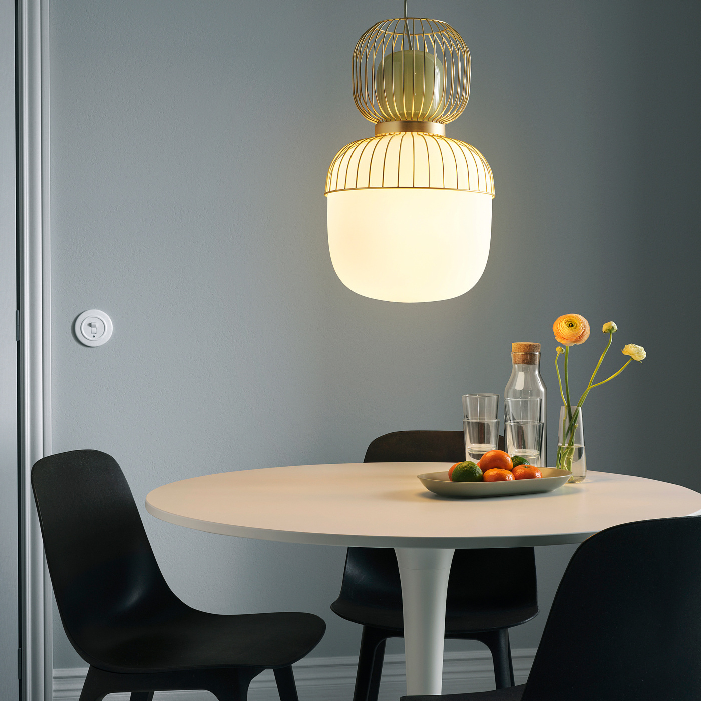 PILBLIXT pendant lamp white/light green glass/gold effect metal - IKEA