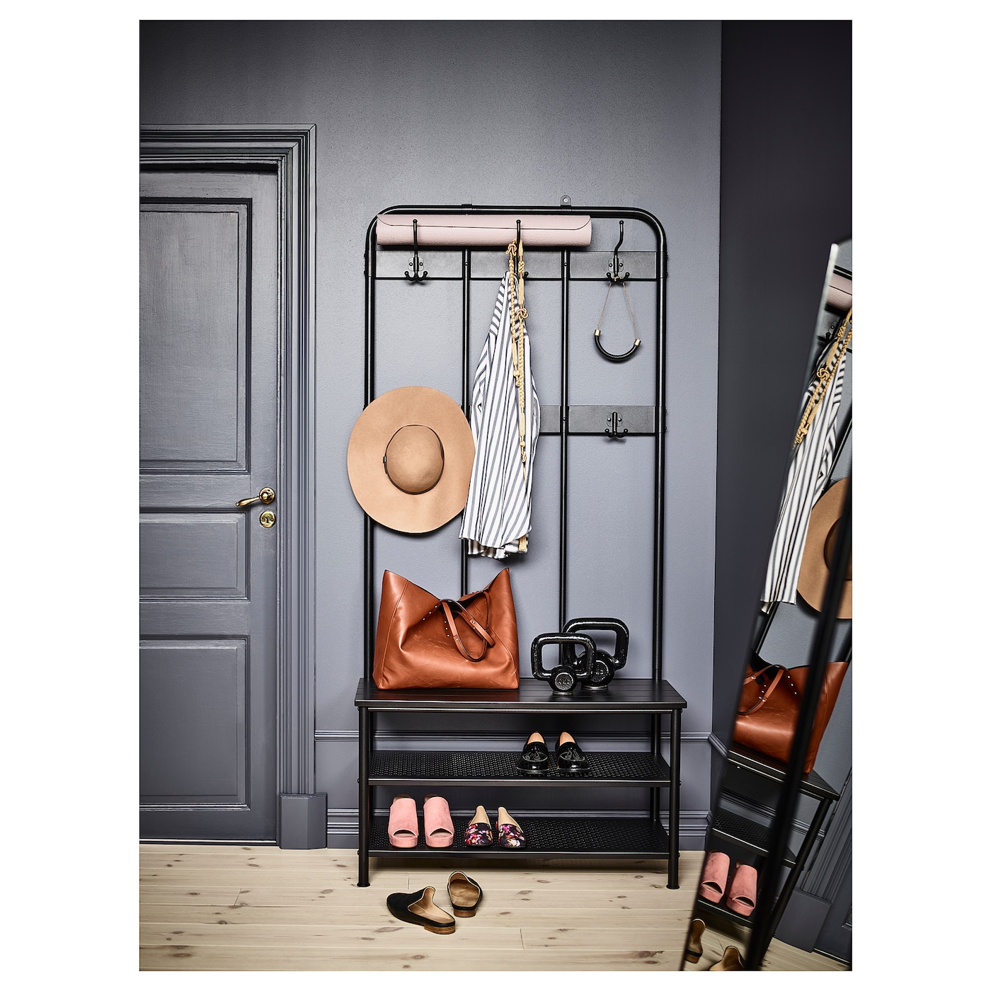PINNIG coat rack with shoe storage bench black - IKEA
