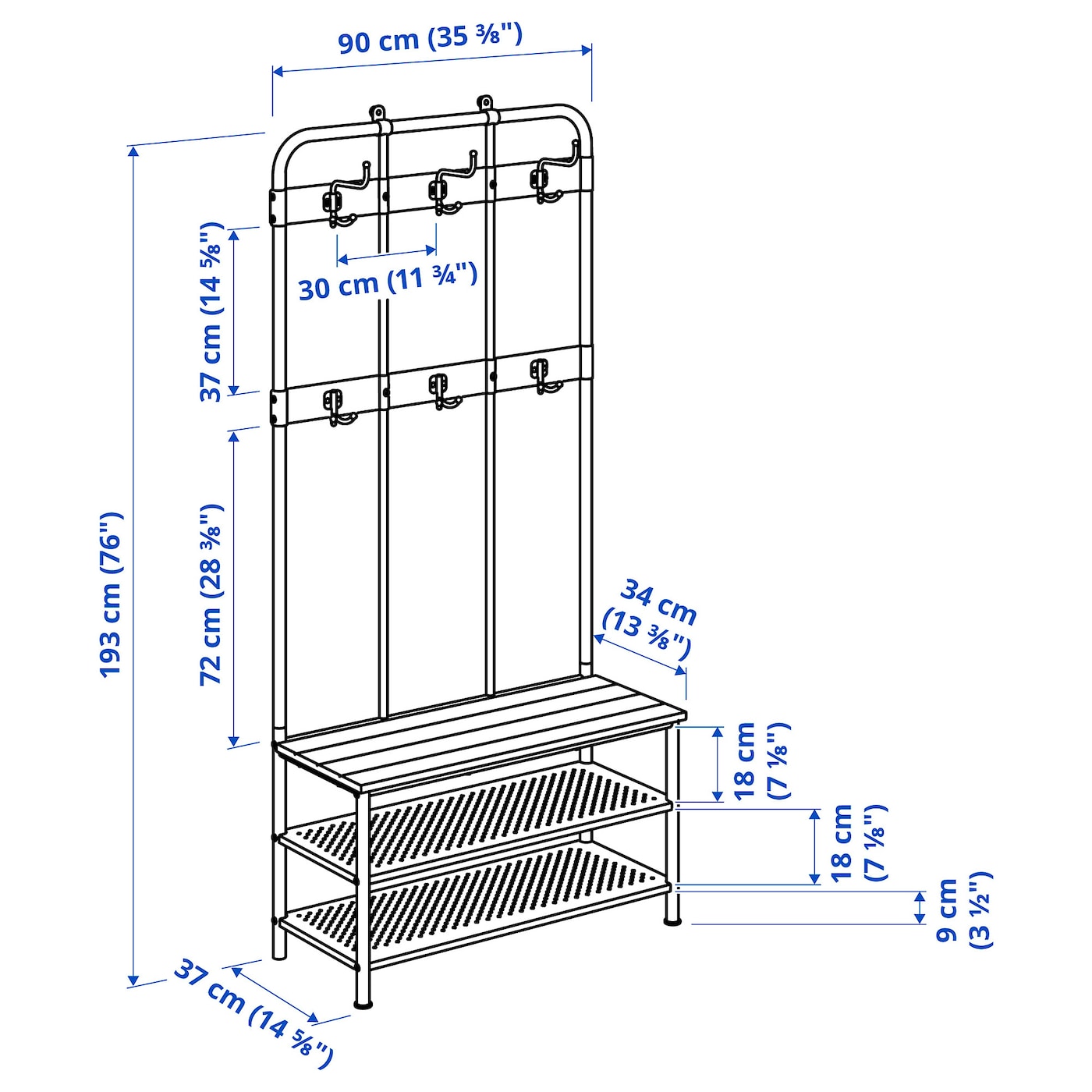 PINNIG coat rack with shoe storage bench black - IKEA